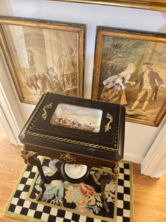 19th Century French Napoleon III Planter Table, Ebonized with Gilt Bronze