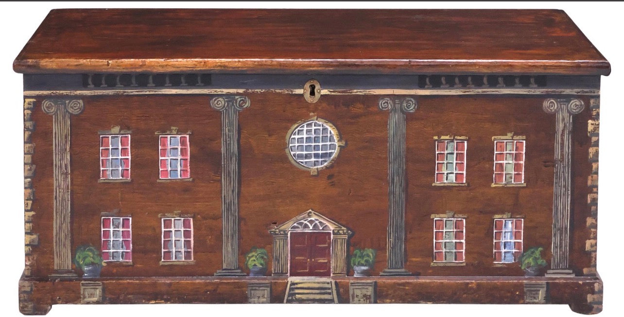 English House Blanket/Storage Box – Grand Georgian Manor, Pink Drapes, Four Plants in Urns