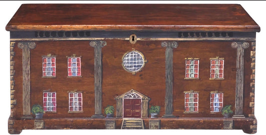 English House Blanket/Storage Box – Grand Georgian Manor, Pink Drapes, Four Plants in Urns