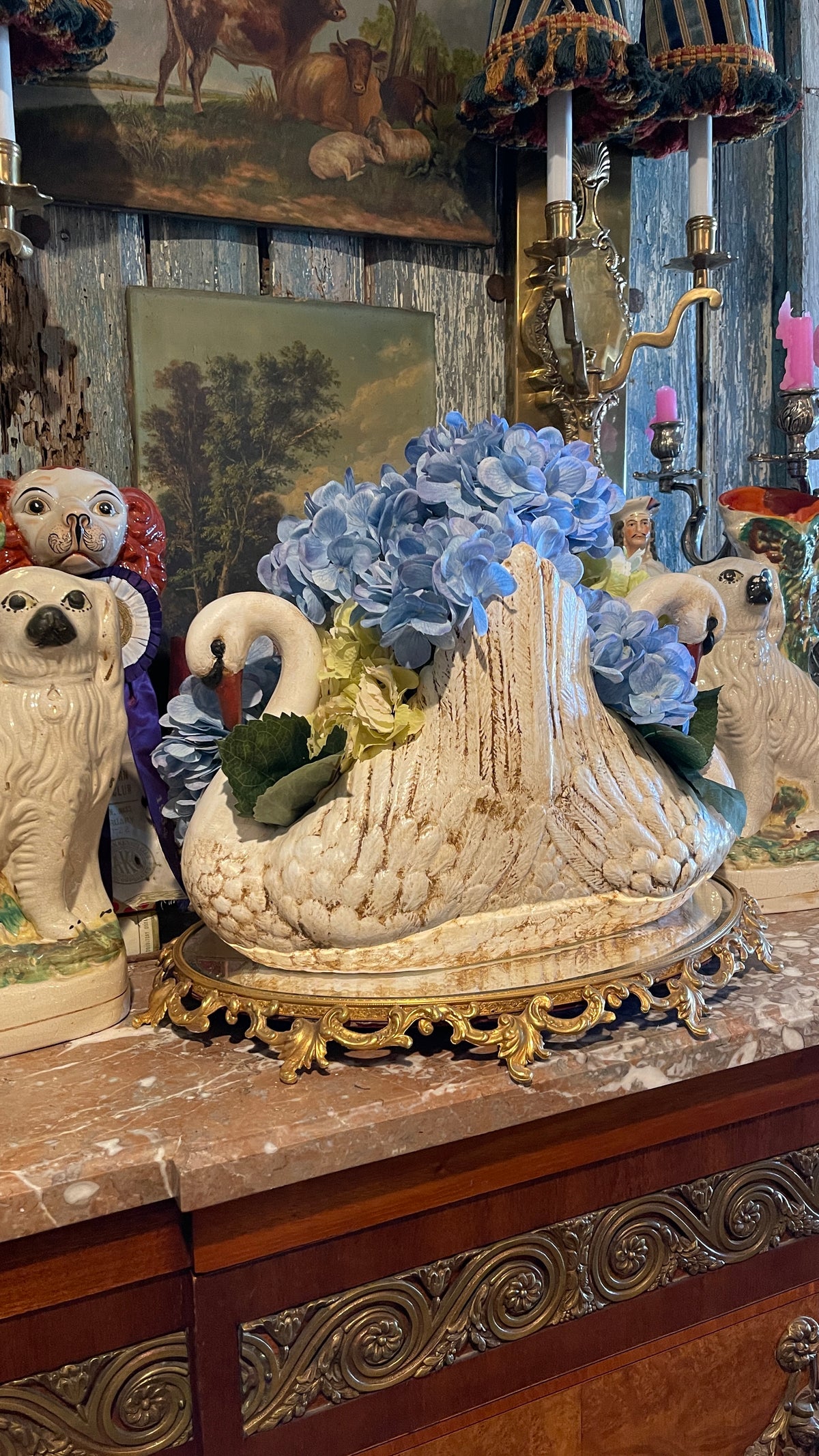 VINTAGE DOUBLE-SWAN PLANTER WITH CUSTOM OLD WORLD FINISH