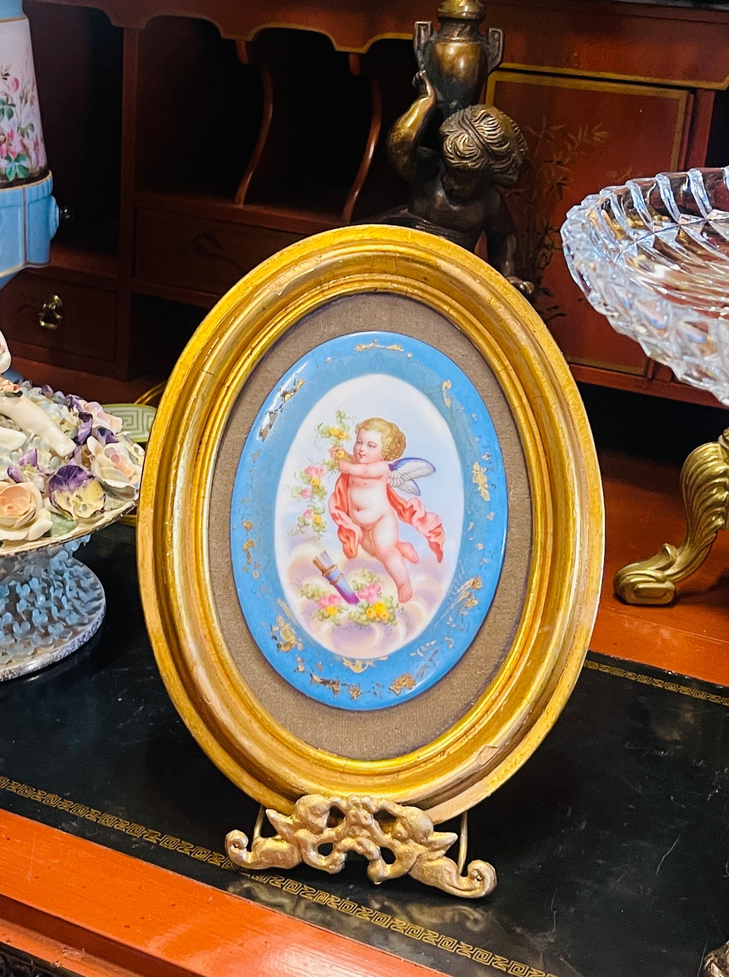 Antique Sèvres Style Porcelain Plaque, Giltwood Frame