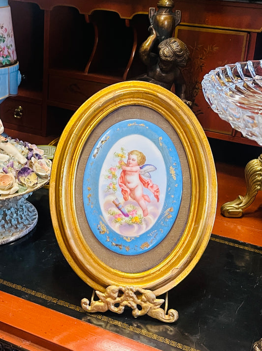 Antique Sèvres Style Porcelain Plaque, Giltwood Frame