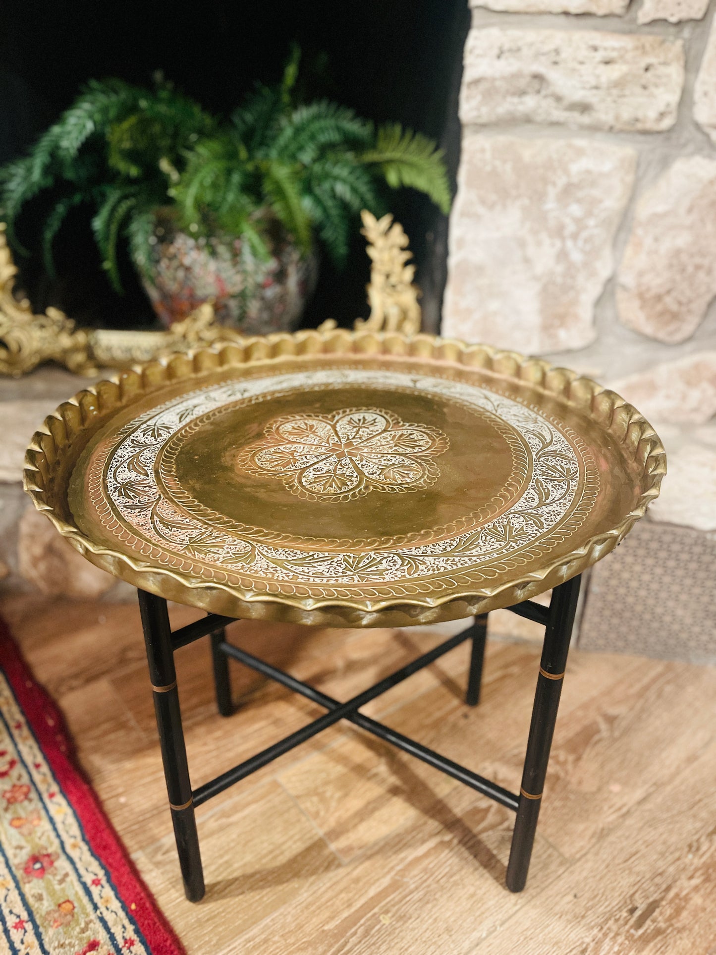 Moroccan Bamboo Brass Tray Table