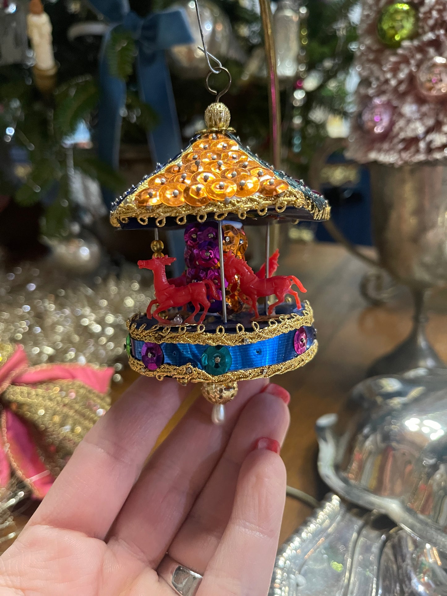 Blue Carousel Push Pin Christmas Ornament