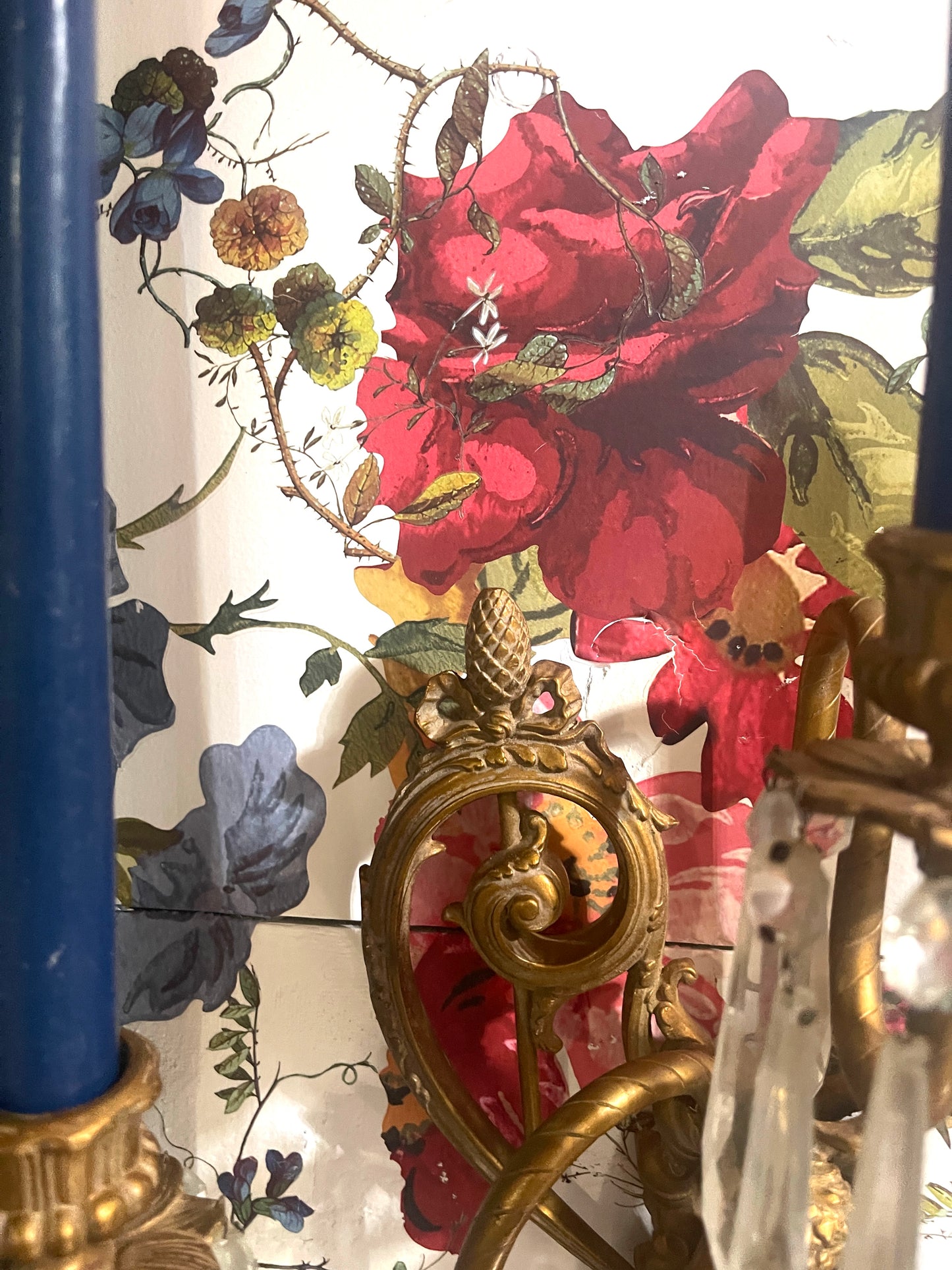 Antique Victorian Putti Wall Sconces With Crystal Prisms — Ornate Brass Cherub Candle Sconces (Pair)