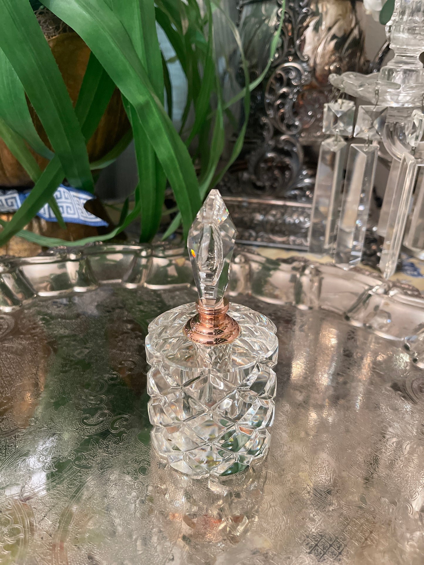 Oleg Cassini Cut Crystal Perfume Bottle with Dauber