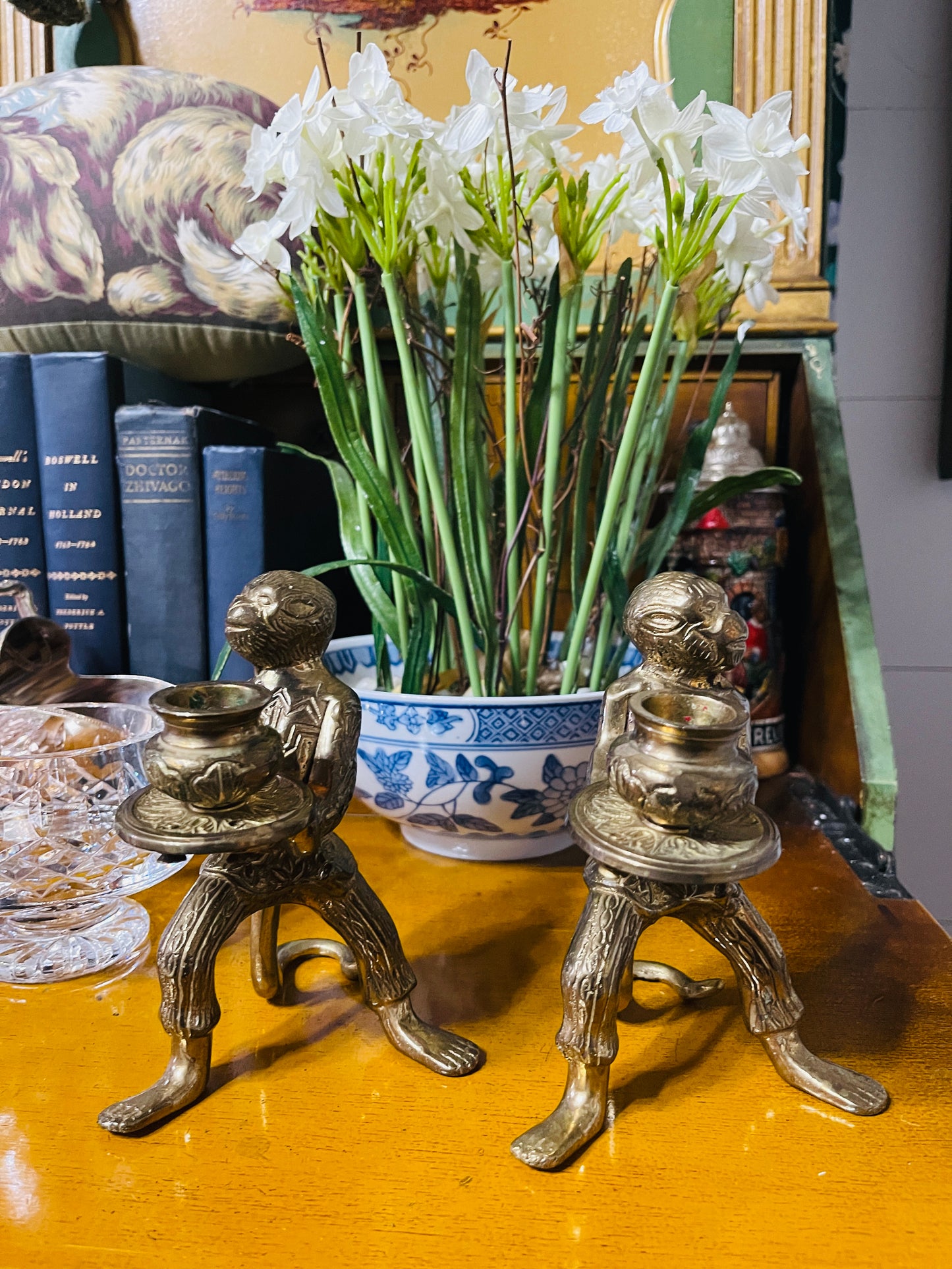 Pair of Mid-Century Brass “Butler Monkey” Candle Holders, Estate Decor, Sourced in Mississippi