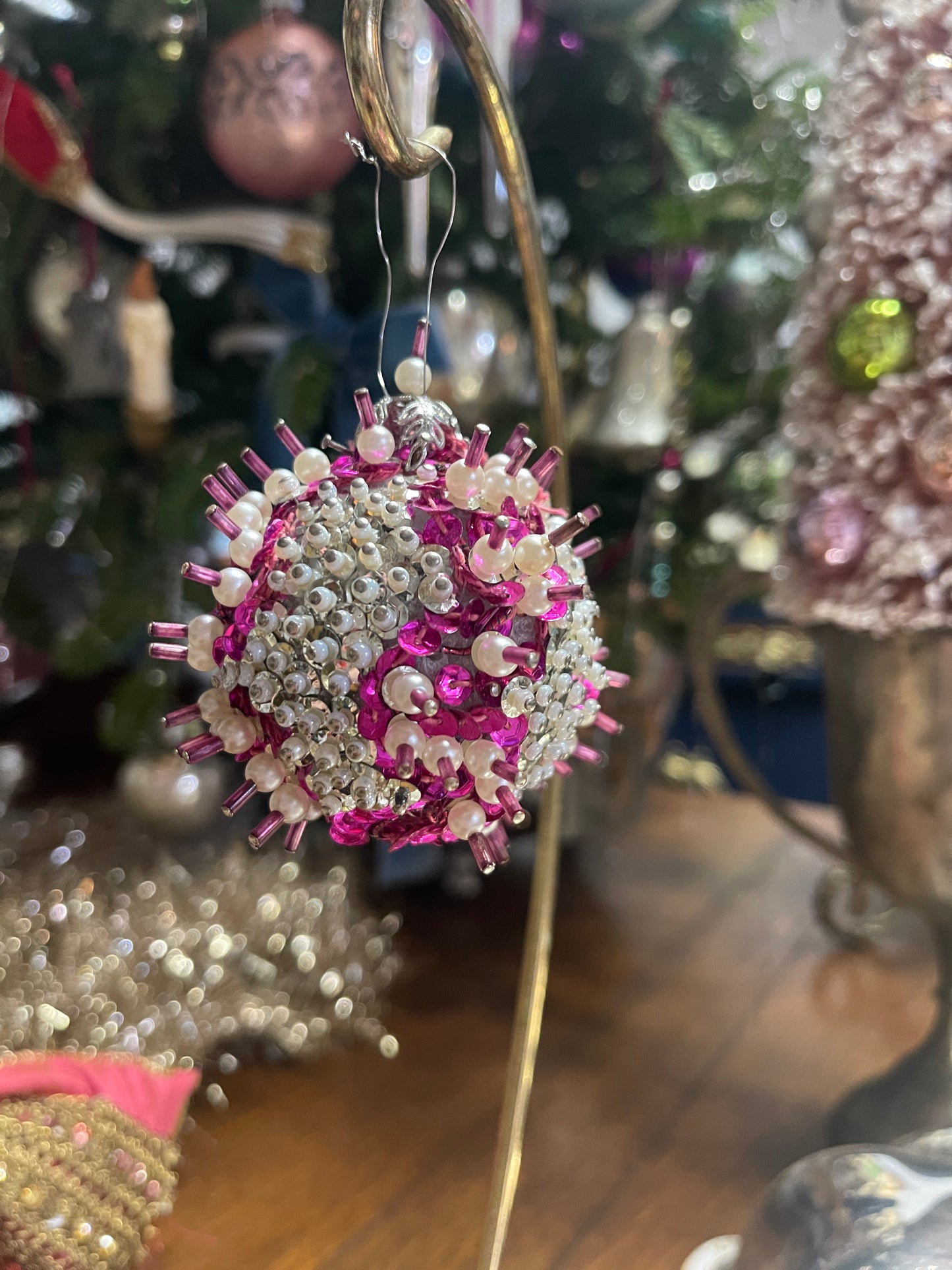 Pink and Silver Vintage Push Pin Christmas Ornamente