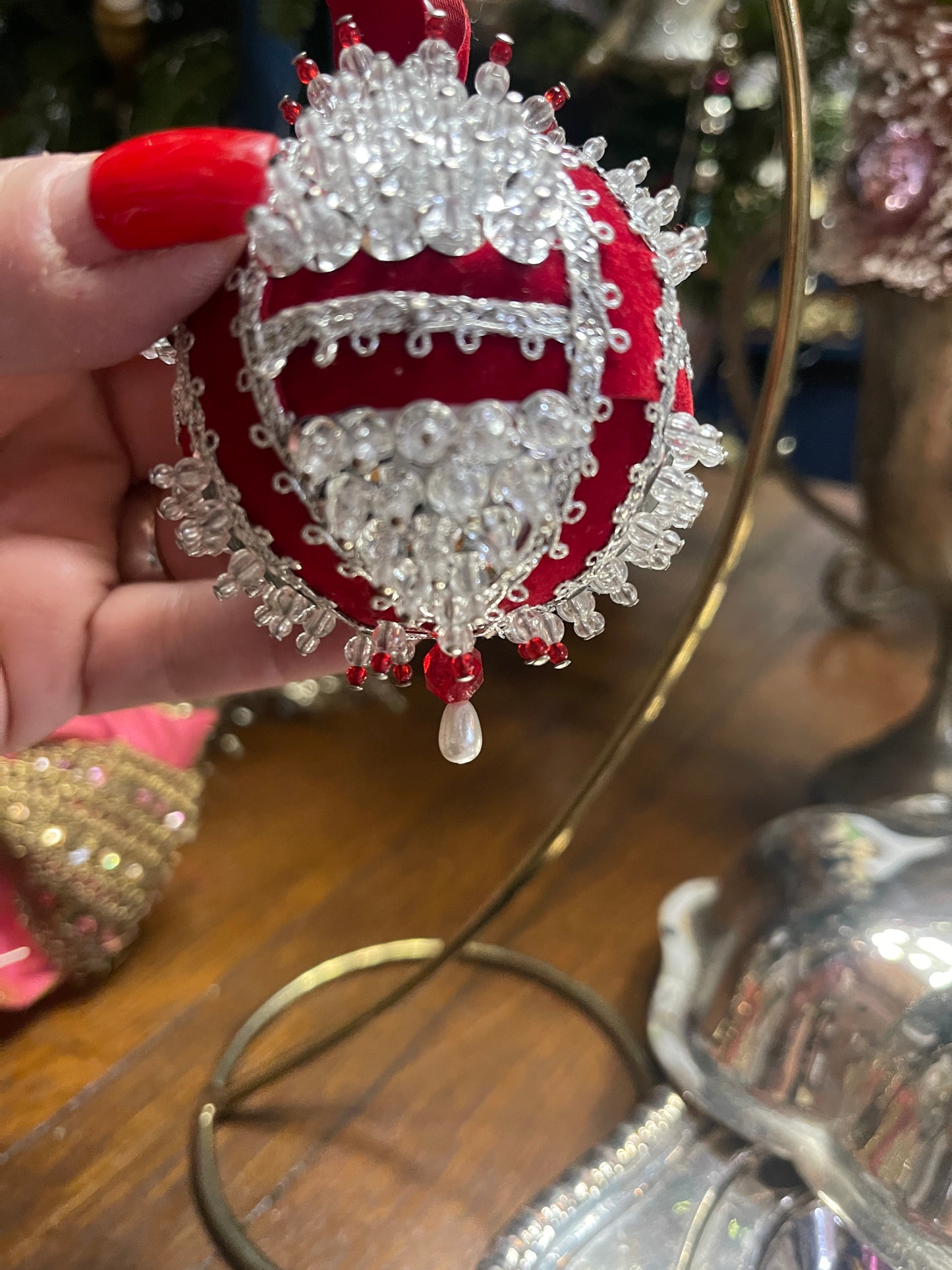 Crimson and Silver Vintage Push Pin Ornament
