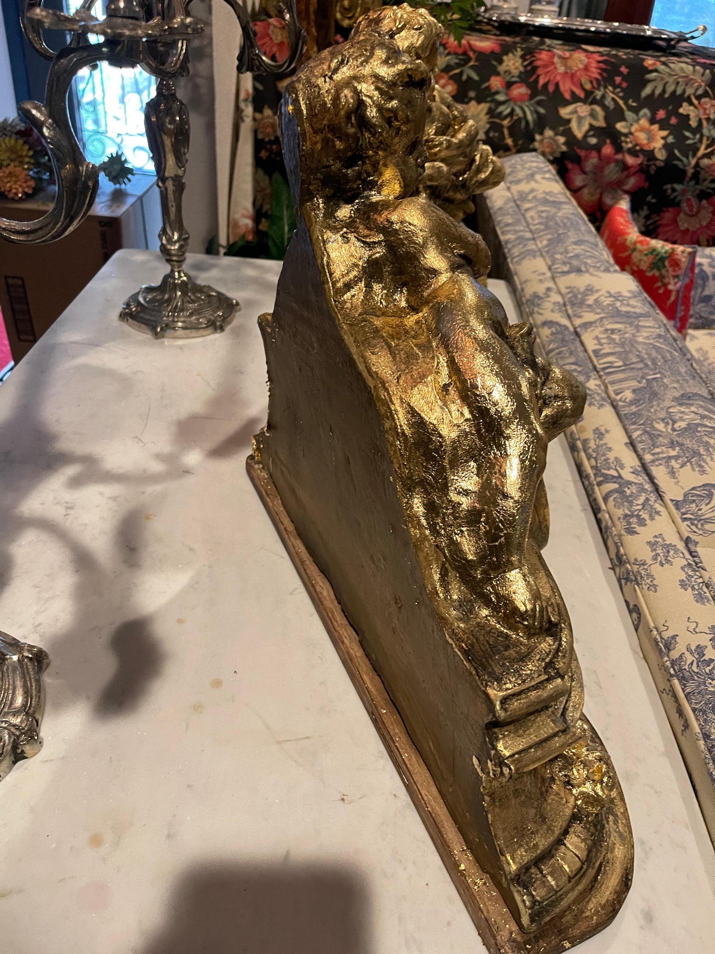 Monumental Giltwood & Gesso Rococo Revival Putti Architectural Ornament - Left