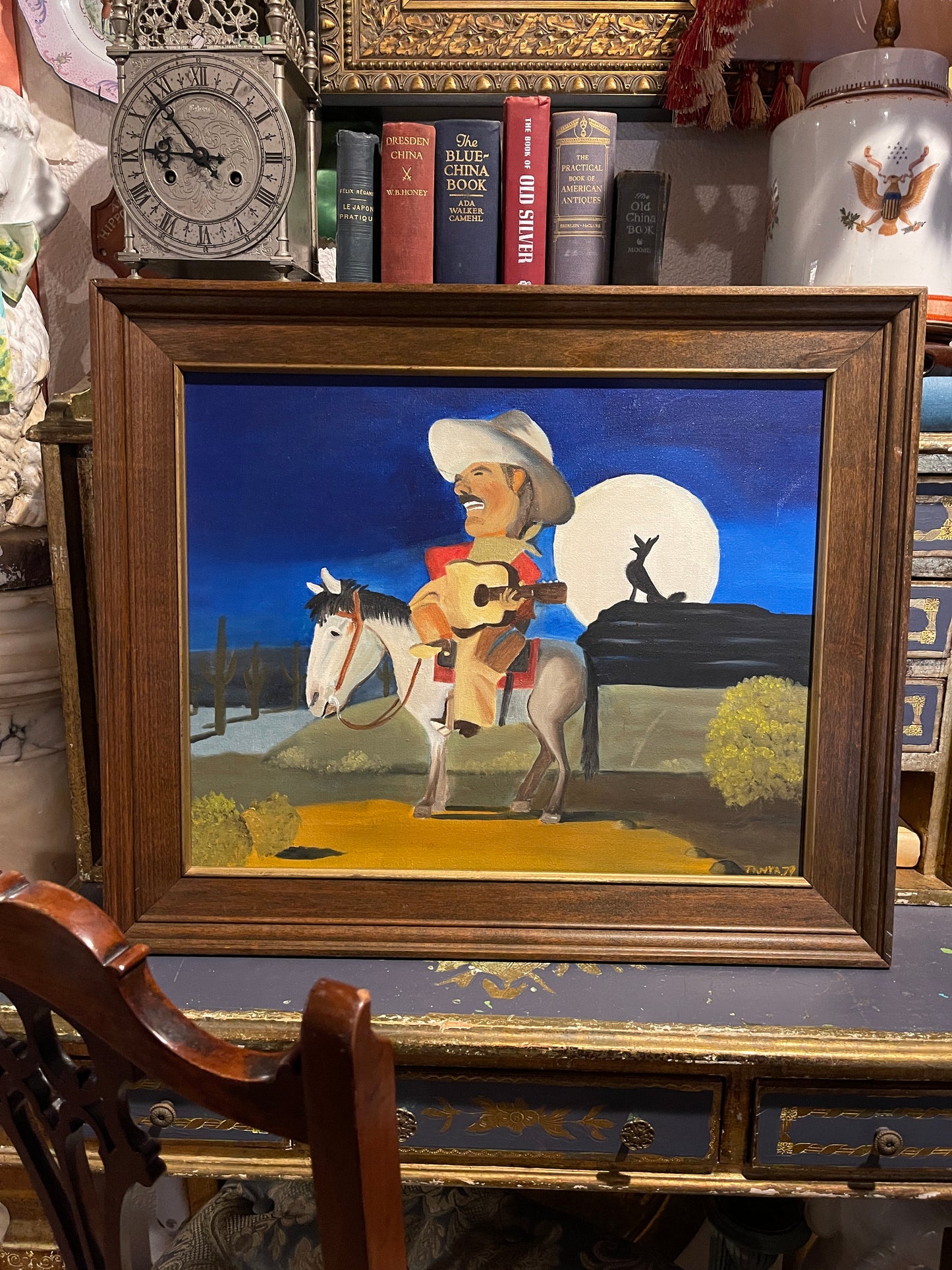 Vintage Singing Cowboy on Horseback Oil Painting, Texas Art, Artist Signed, Estate Art