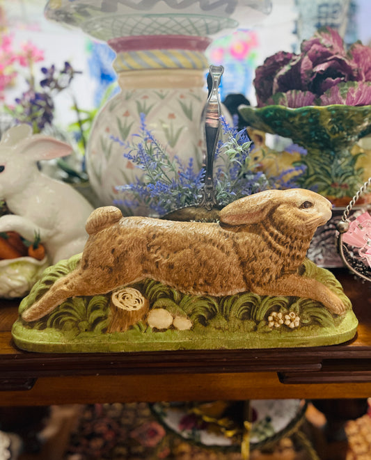 Frolicking Rabbit Statuette with Crazed Finish, Vintage