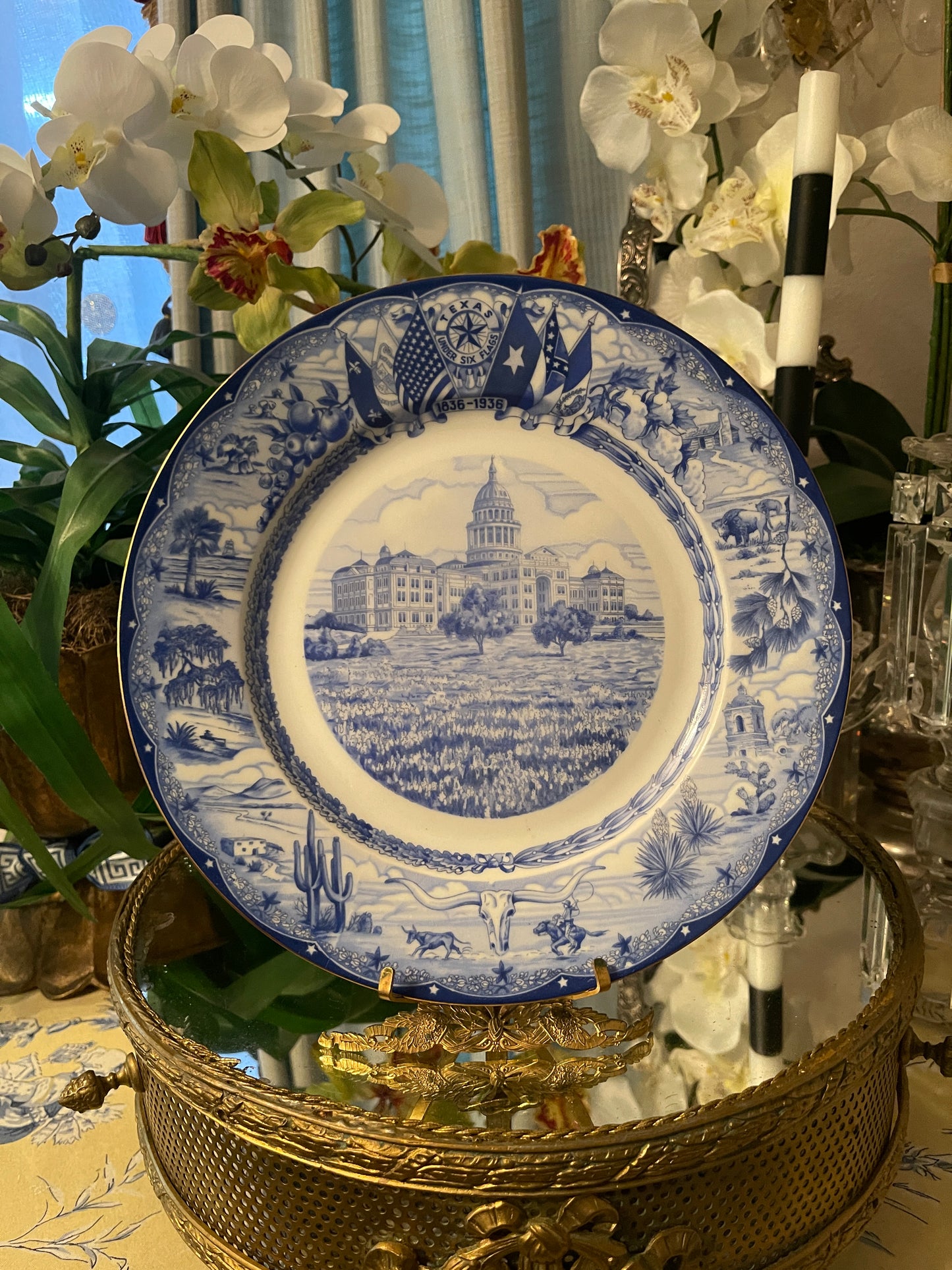 Rare Complete Set of Twelve (12) 1936 Texas Centennial Blue & White Porcelain Plates by Moritz Zdekauer – Museum-Quality Collection