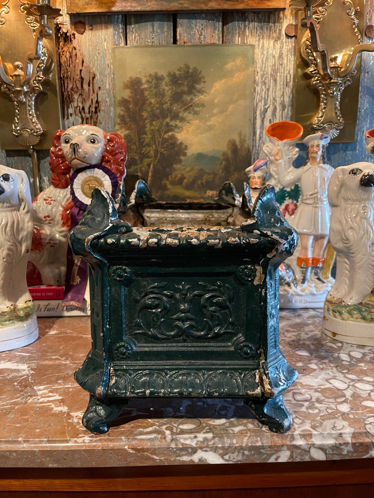 Antique French Cast Iron Rococo Jardinière Planter –Garden Patina