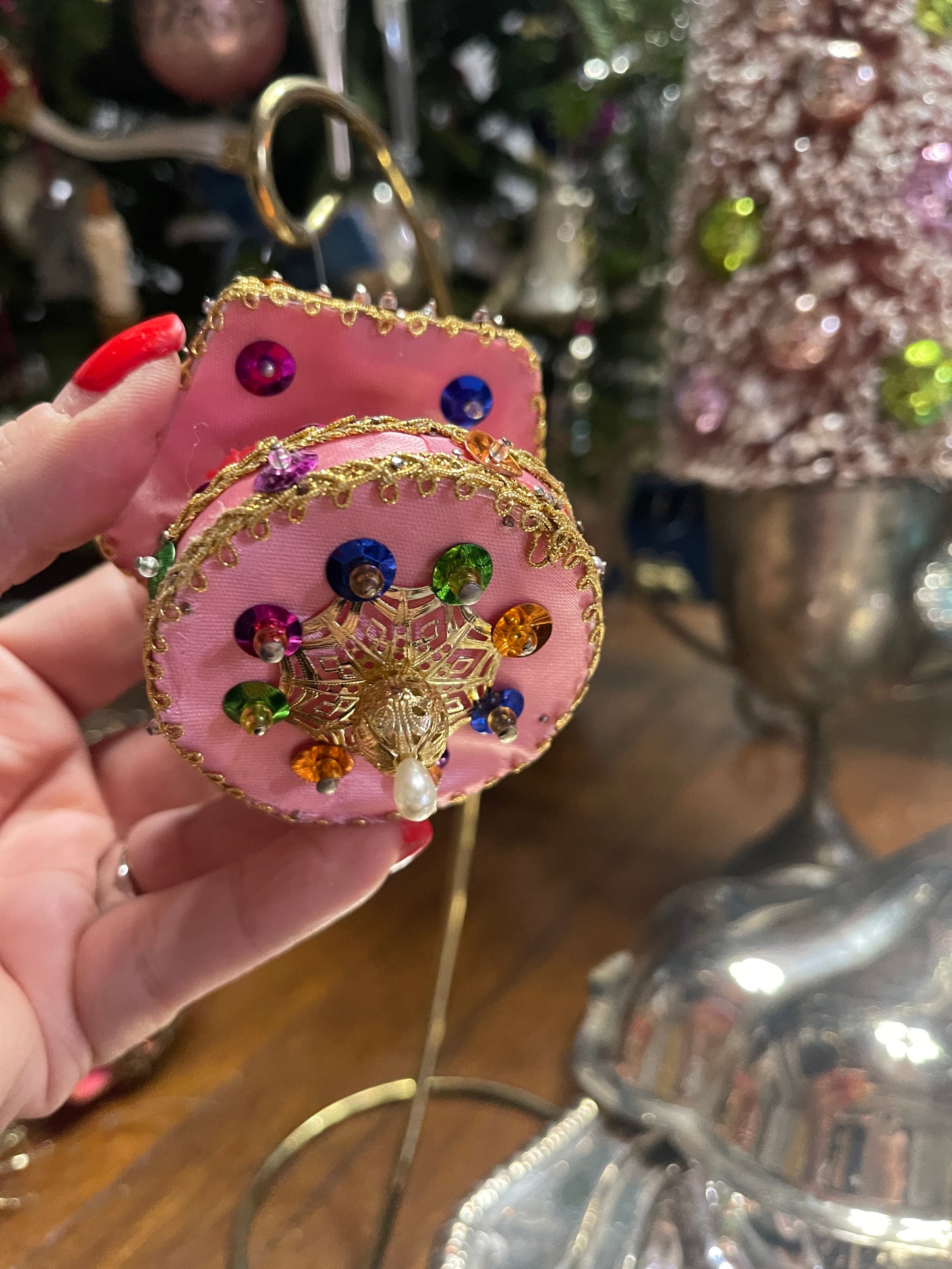 Pink Crousel Push Pin Christmas Ornament