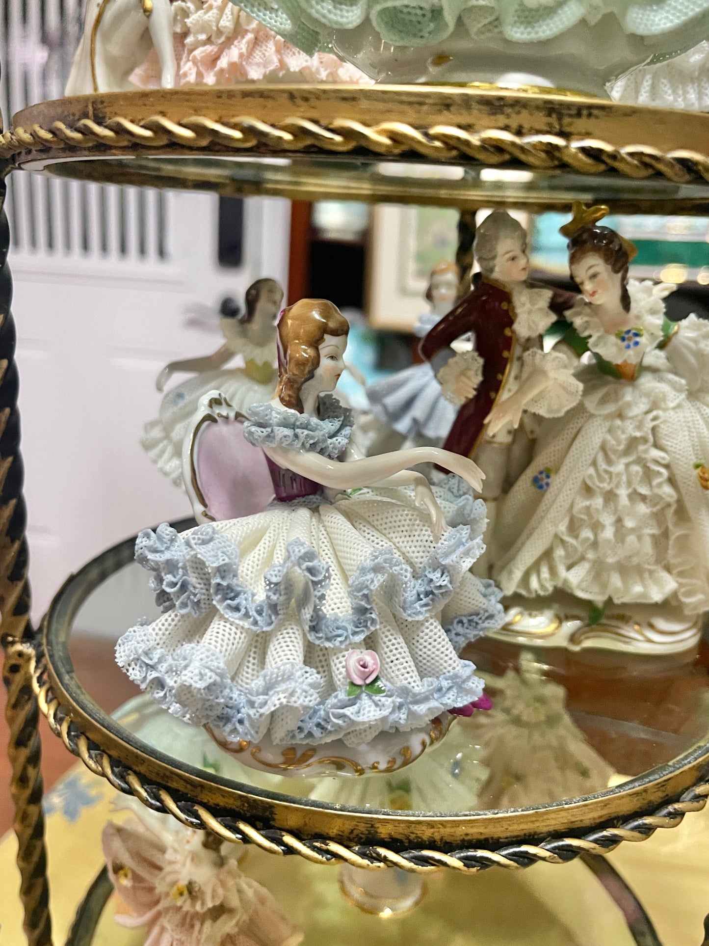 German Porcelain Dresden-Style Lace Sitting Figurine | Vintage European Porcelain