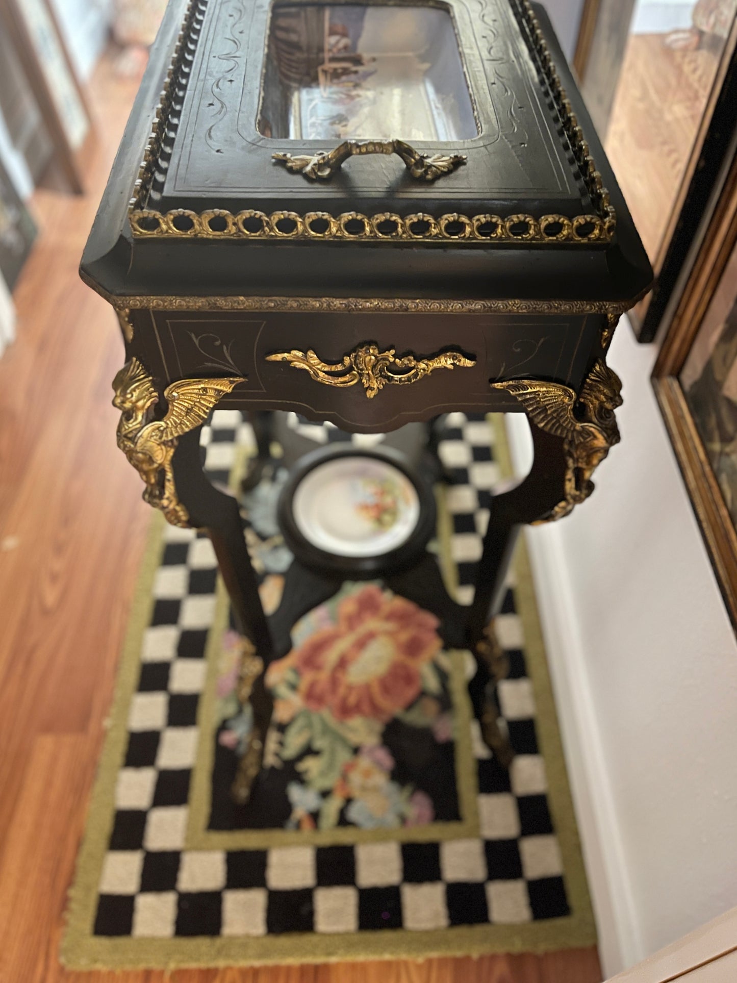 19th Century French Napoleon III Planter Table, Ebonized with Gilt Bronze