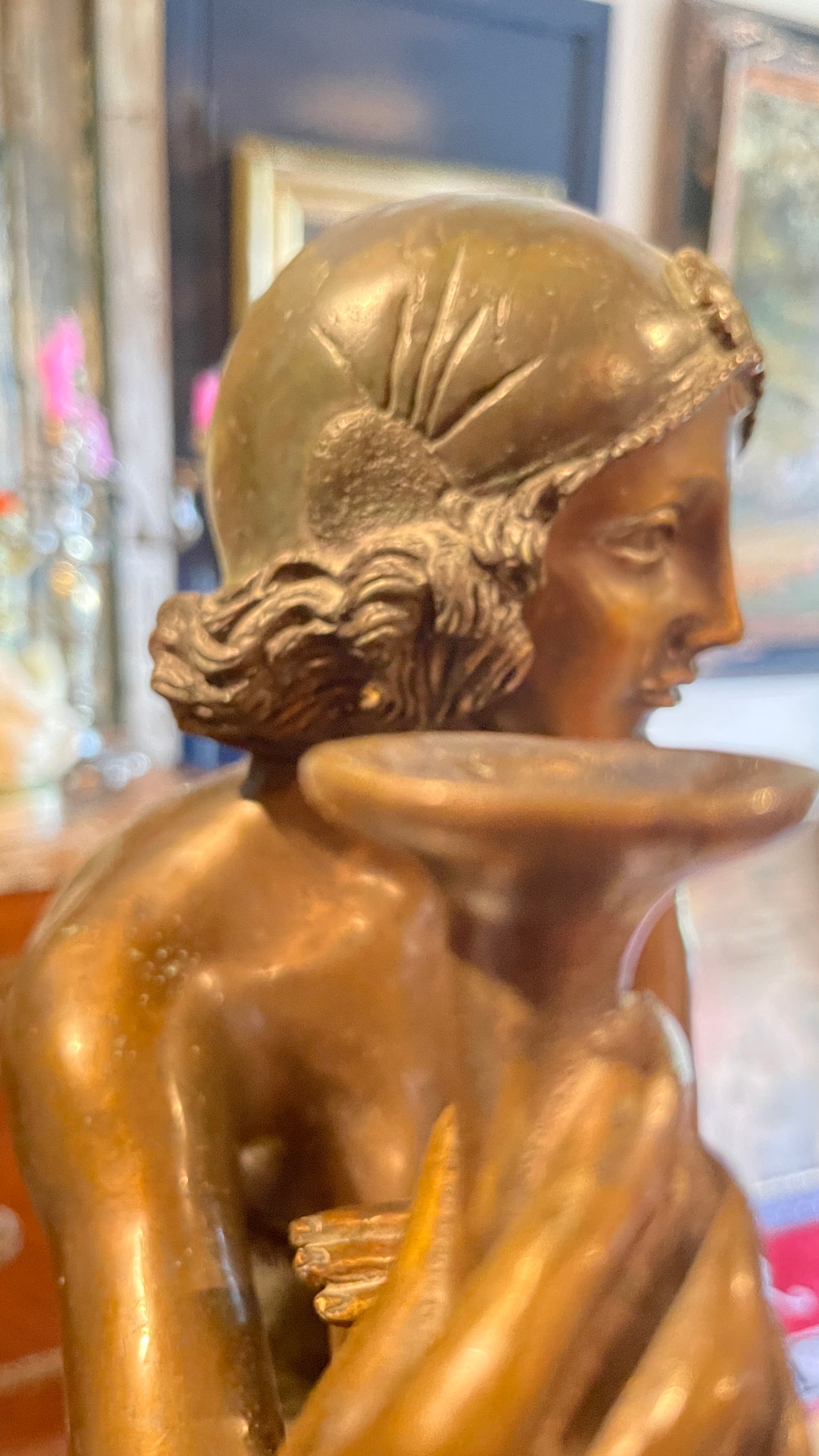 Monumental Bronze Parisienne Seated Art Deco Figural Sculpture with Champagne Coupe, Estate Sourced