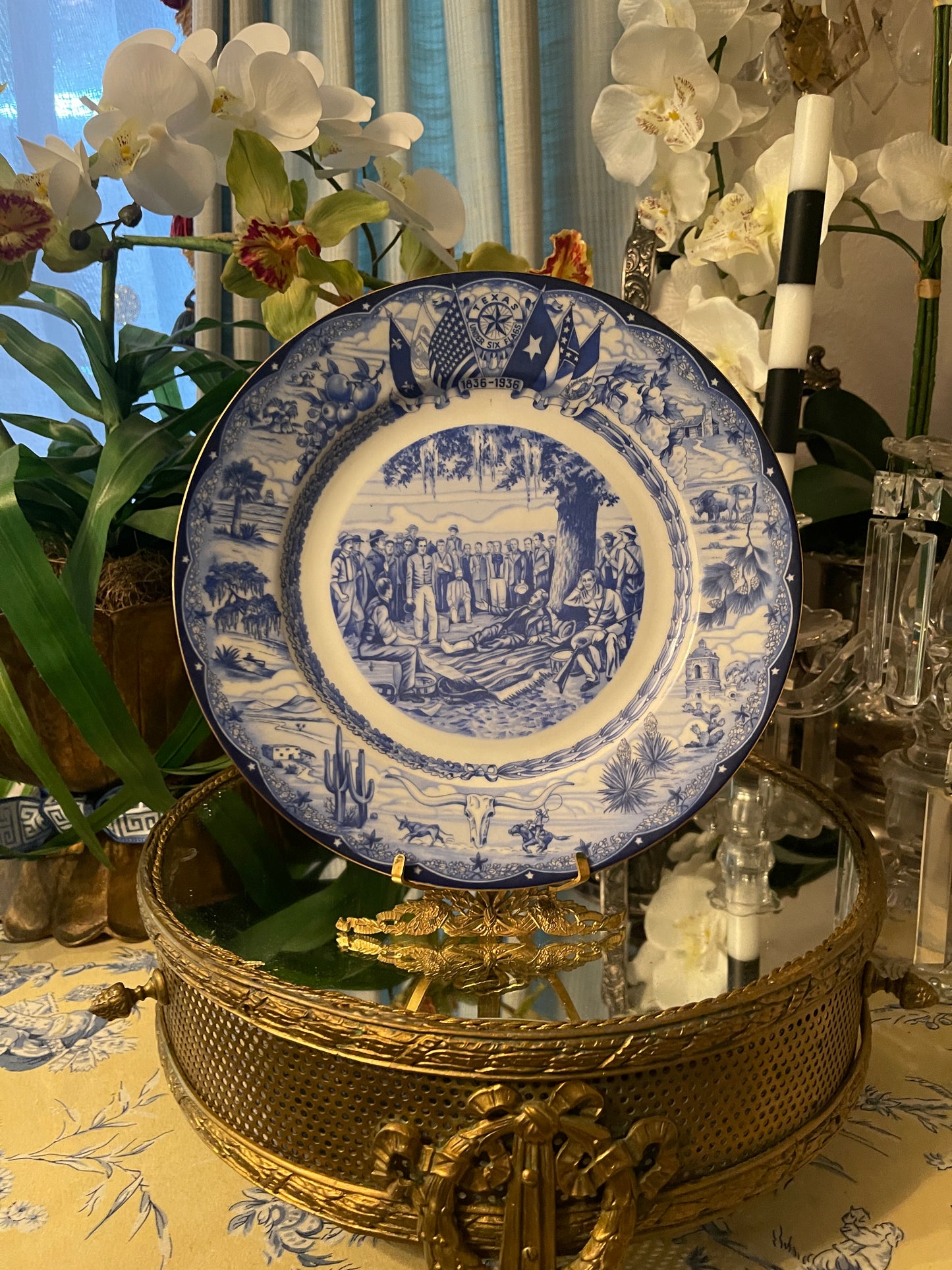 Rare Complete Set of Twelve (12) 1936 Texas Centennial Blue & White Porcelain Plates by Moritz Zdekauer – Museum-Quality Collection