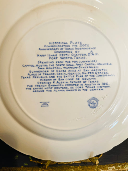 Rare Vintage Blue and White Wedgwood Texas Centennial Commemorative Plate – The Alamo & Texas History, 1836–1936