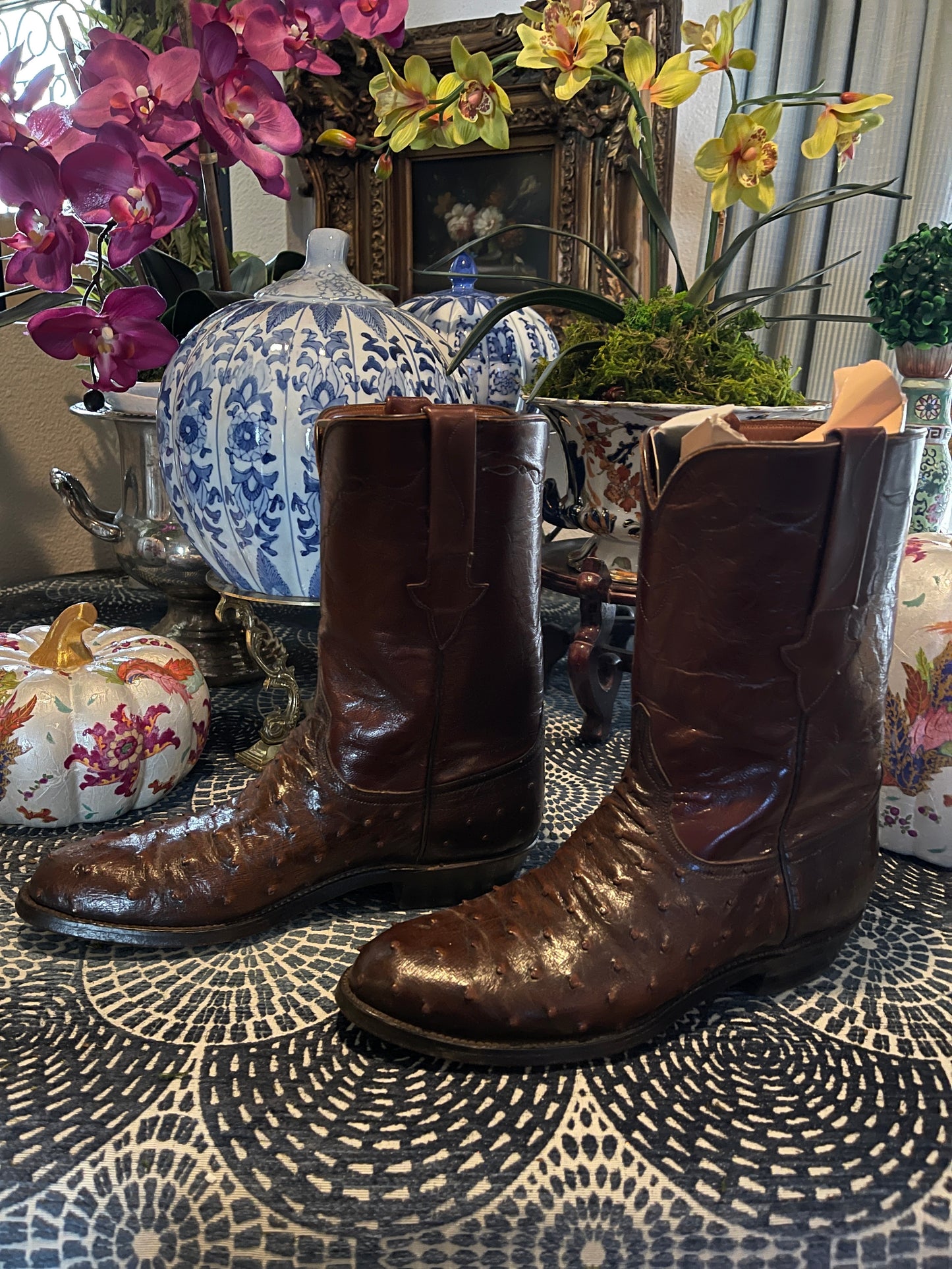 Vintage Lucchese Full Quil Ostrich Roper, Men’s size 9D