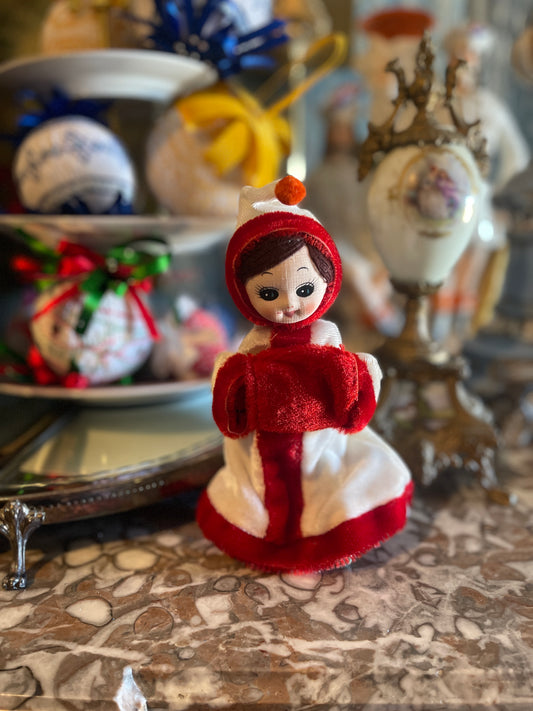 Vintage Dream Doll Christmas Shelf Decor, Red and Cream