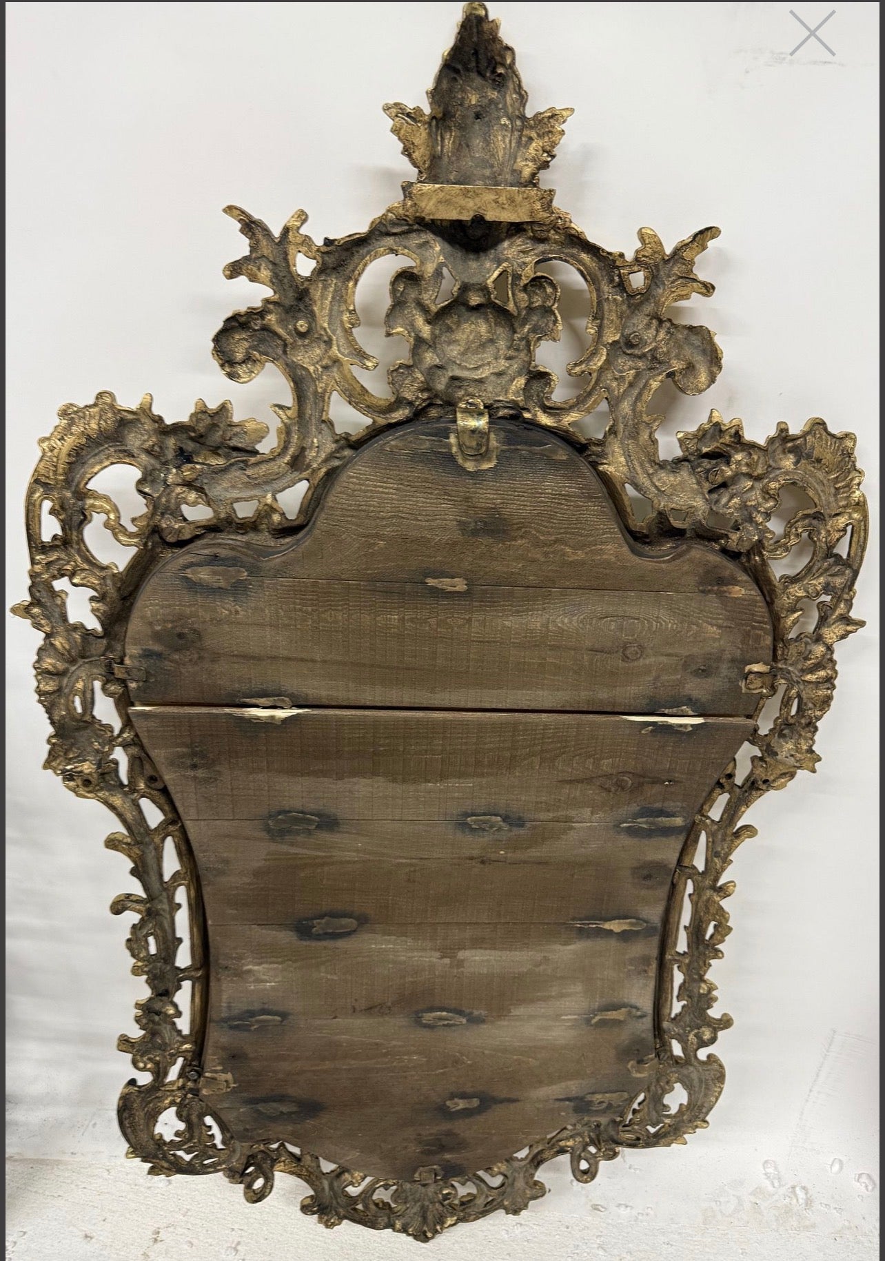 Antique Rococo Bronze Doré Console Table & Mirror with Marble Top