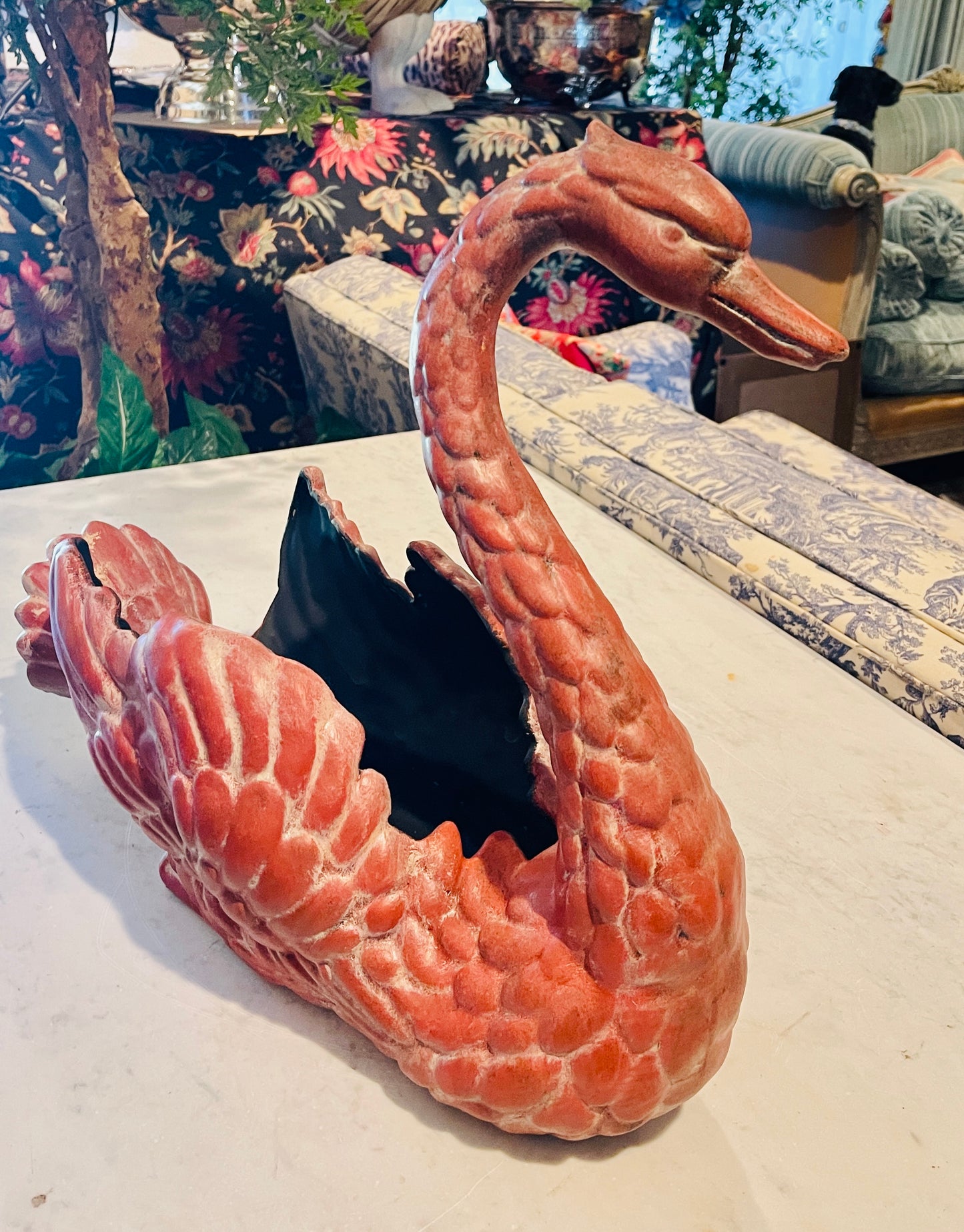 Vintage Ceramic Swan Planter  | Hand-Finished European Garden Patinaned Terracotta