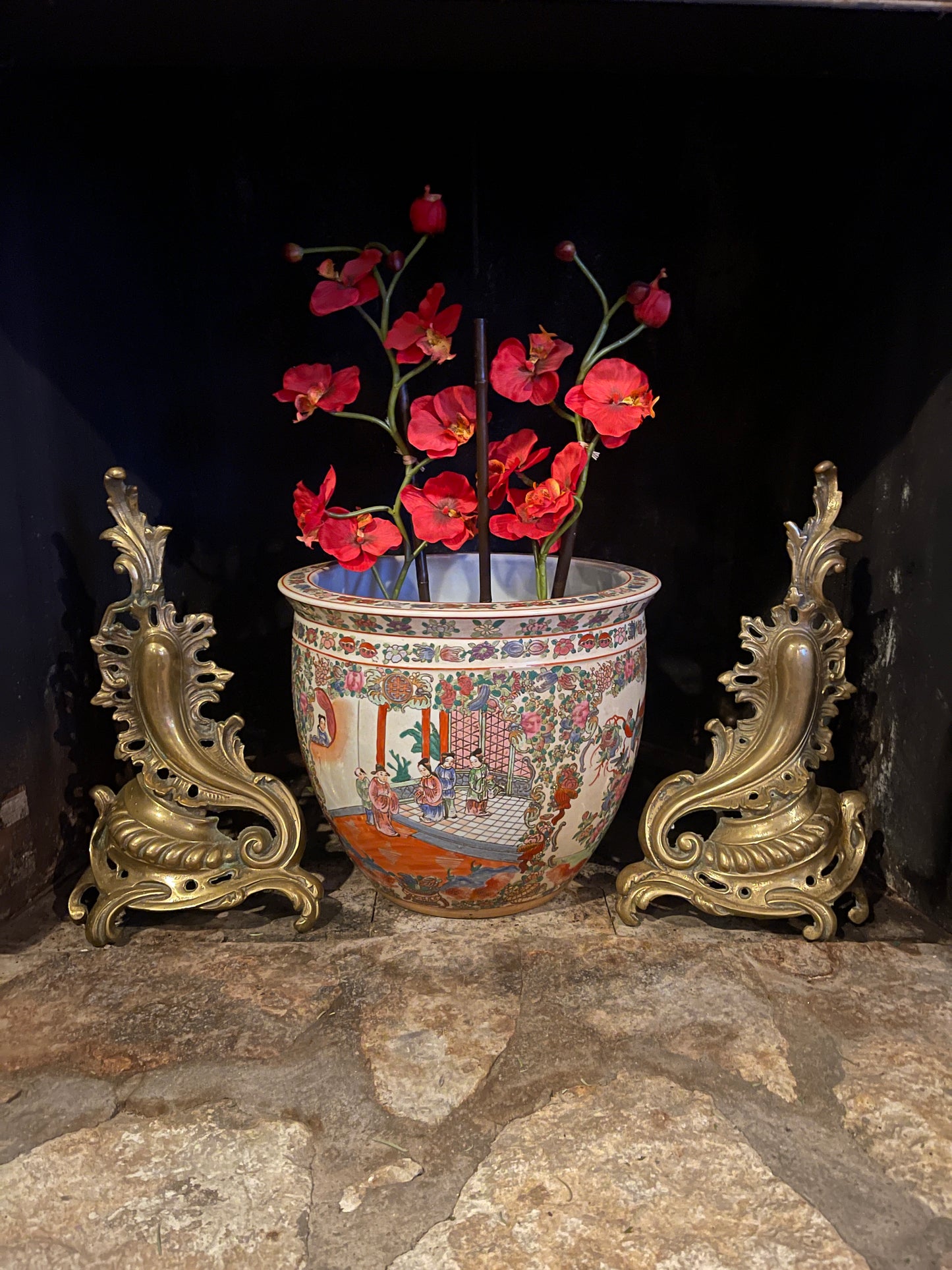 Antique Sheffield, New York Gilt Brass Andirons | Rococo Revival Fireplace Andirons | Sourced in Memphis| Heirloom Estate Decor