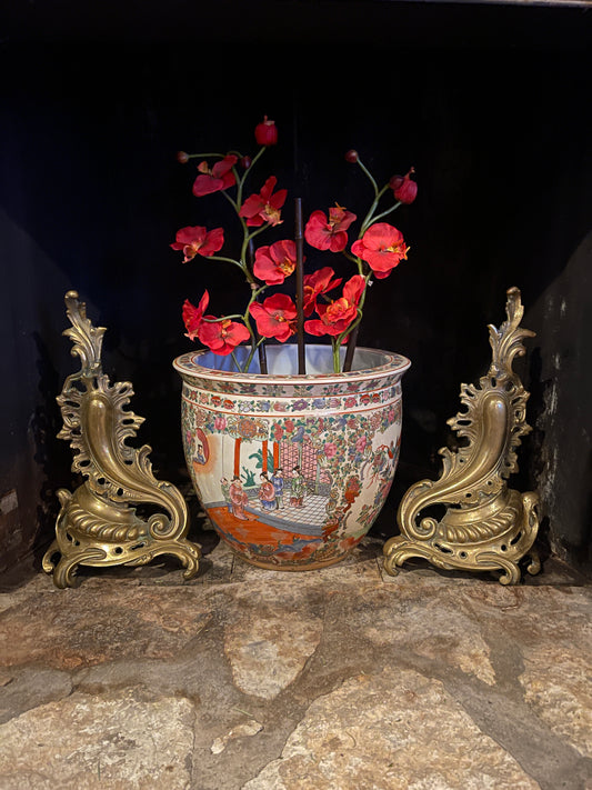 Antique Sheffield, New York Gilt Brass Andirons | Rococo Revival Fireplace Andirons | Sourced in Memphis| Heirloom Estate Decor