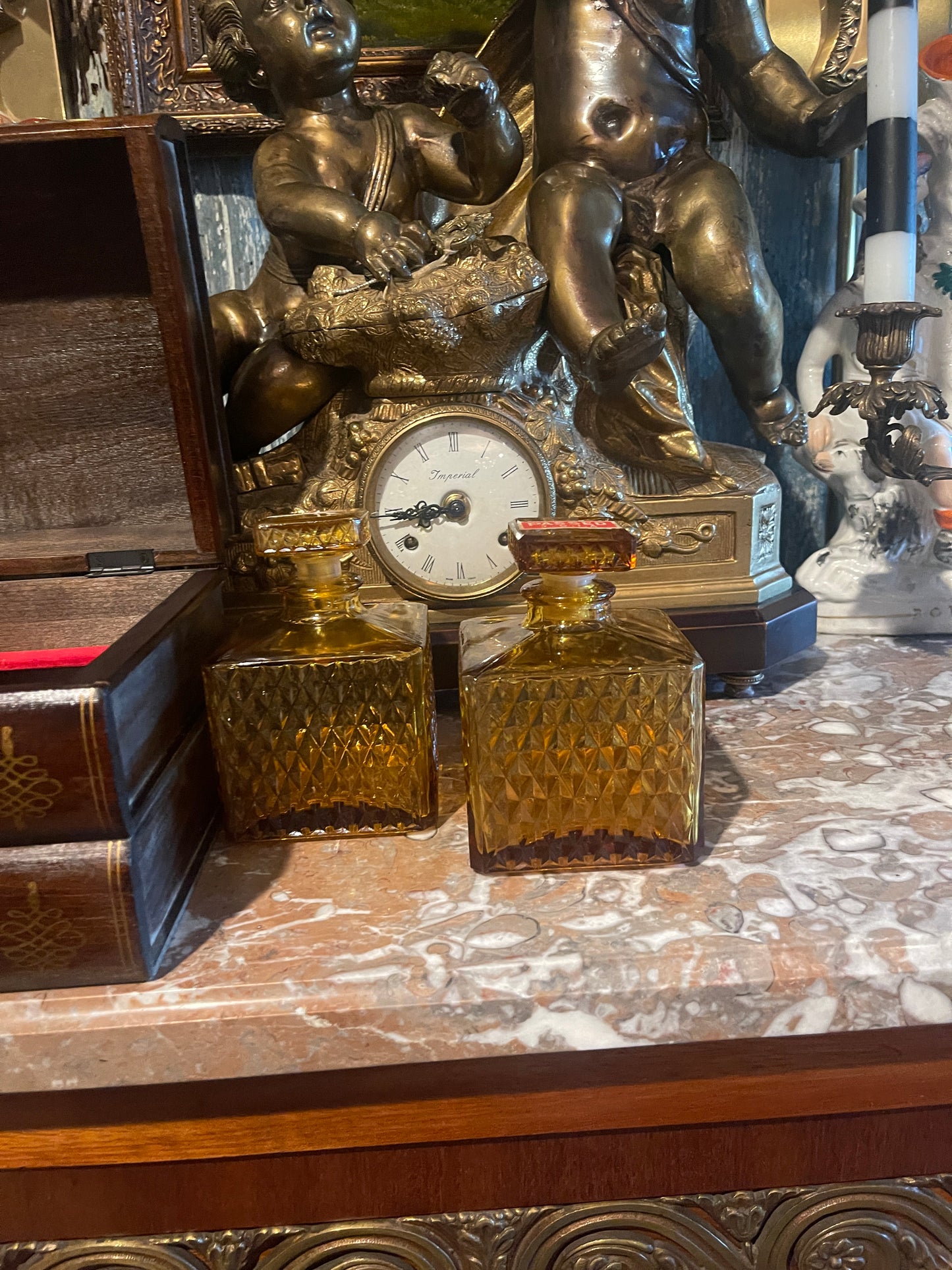 Vintage Japanese Wood “Book Stack” Box with Amber Glass Inset — Mid-Century Bar Set, Made in Japan