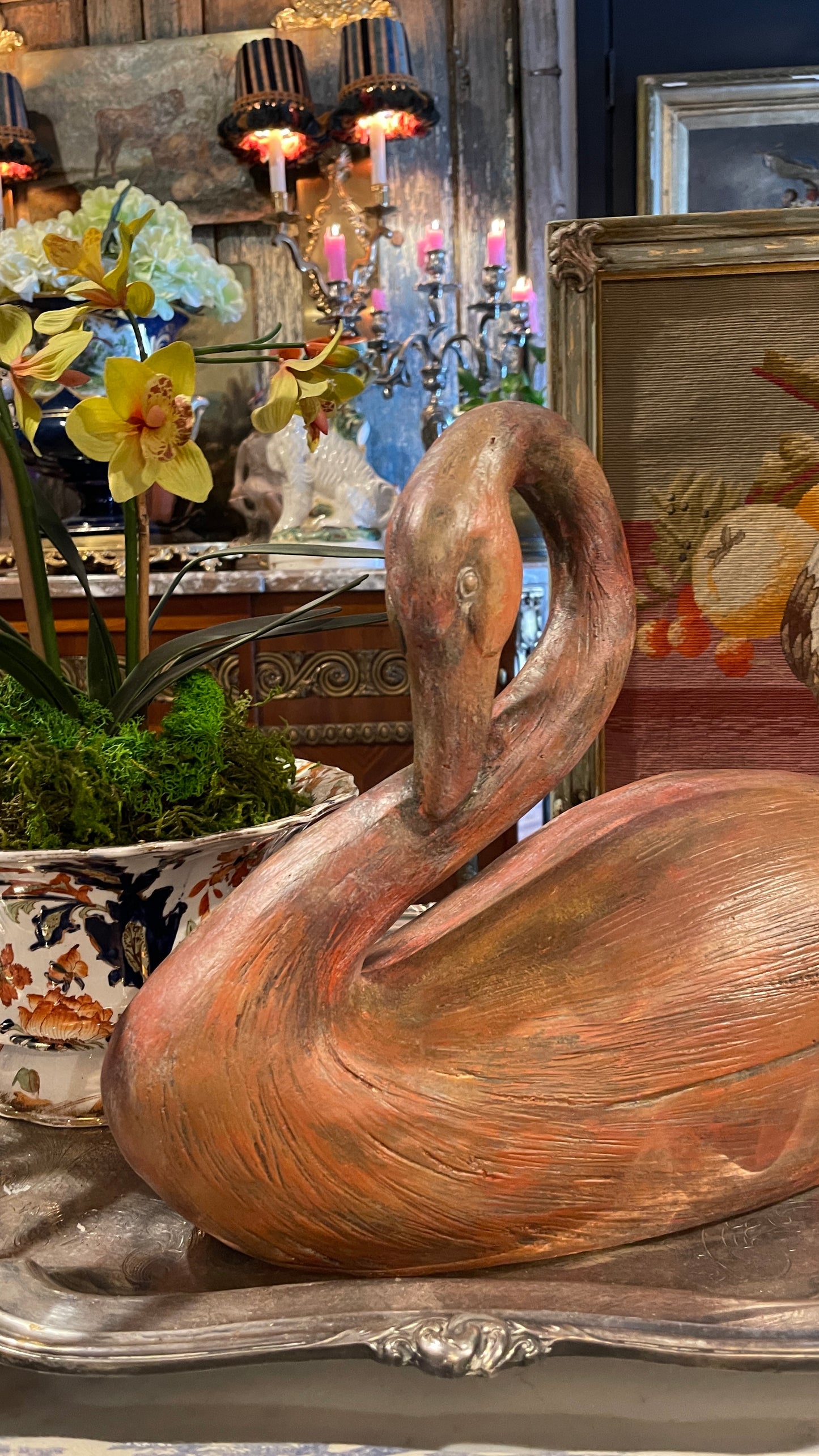 Large Vintage Pottery Swan with Custom Terracotta Finish