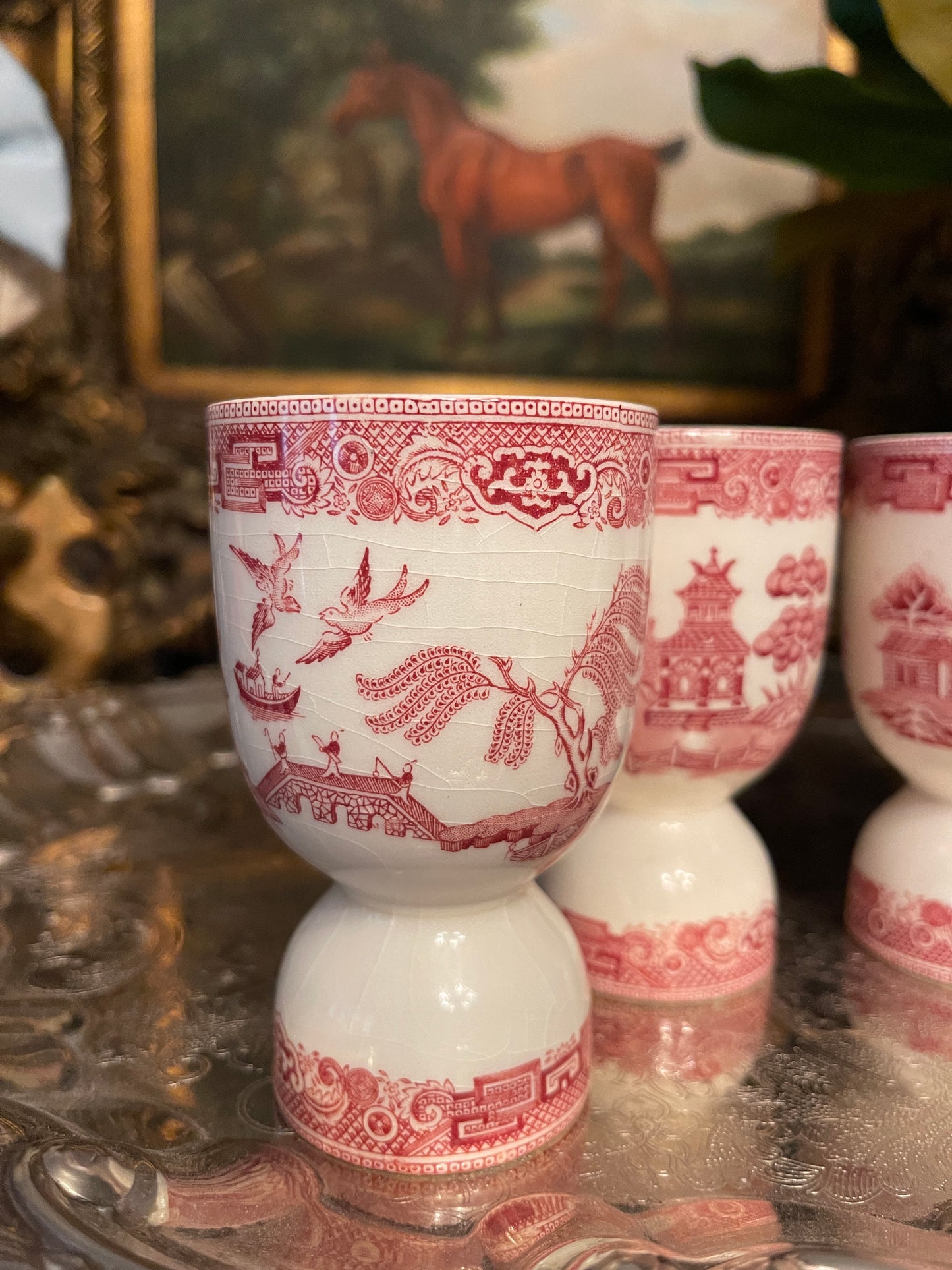 Large Pink Willow Double Egg Cups, Vintage, Selling in Pairs