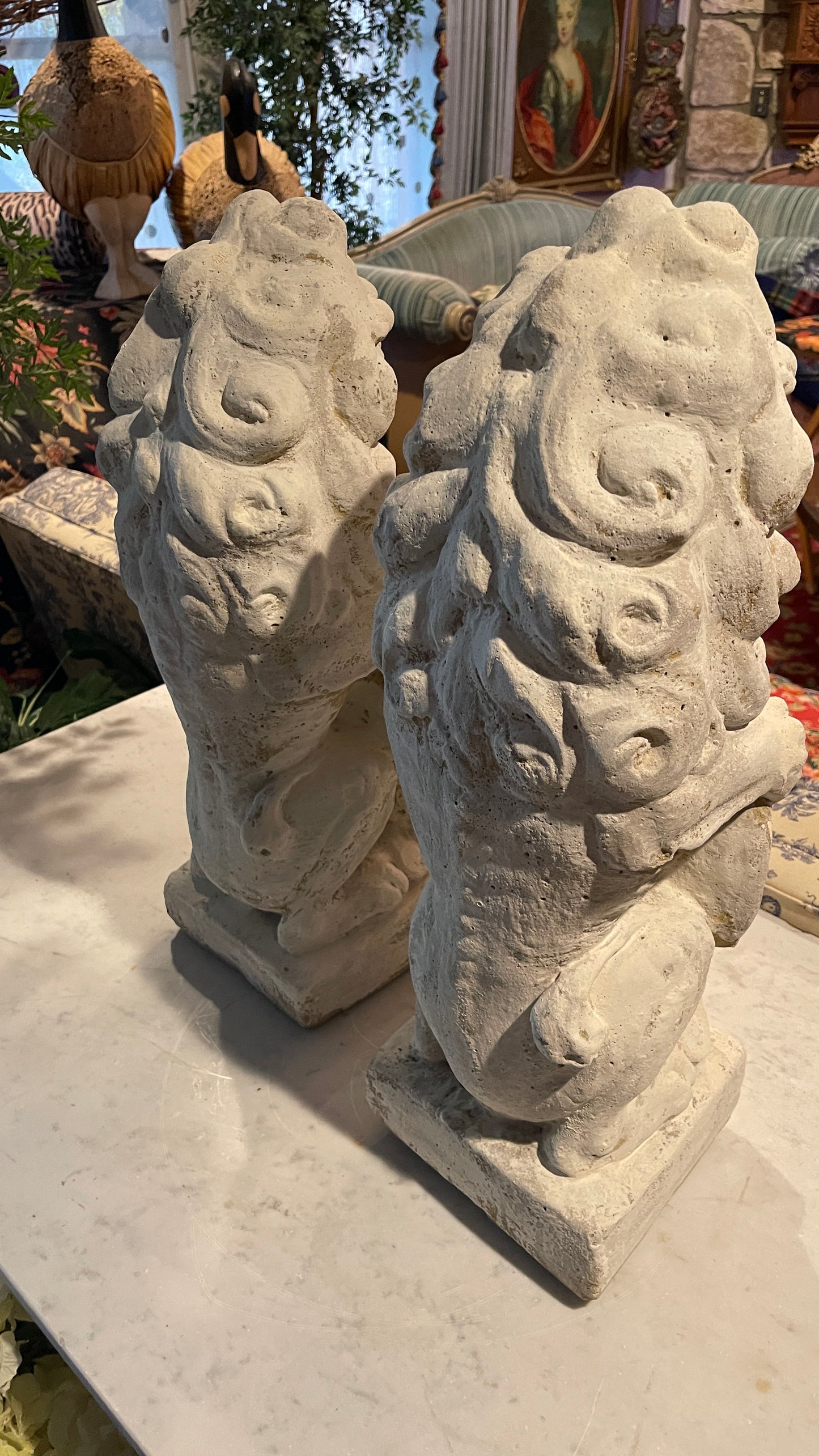 Antique French Sandstone Heraldic Garden Lion, Two Available