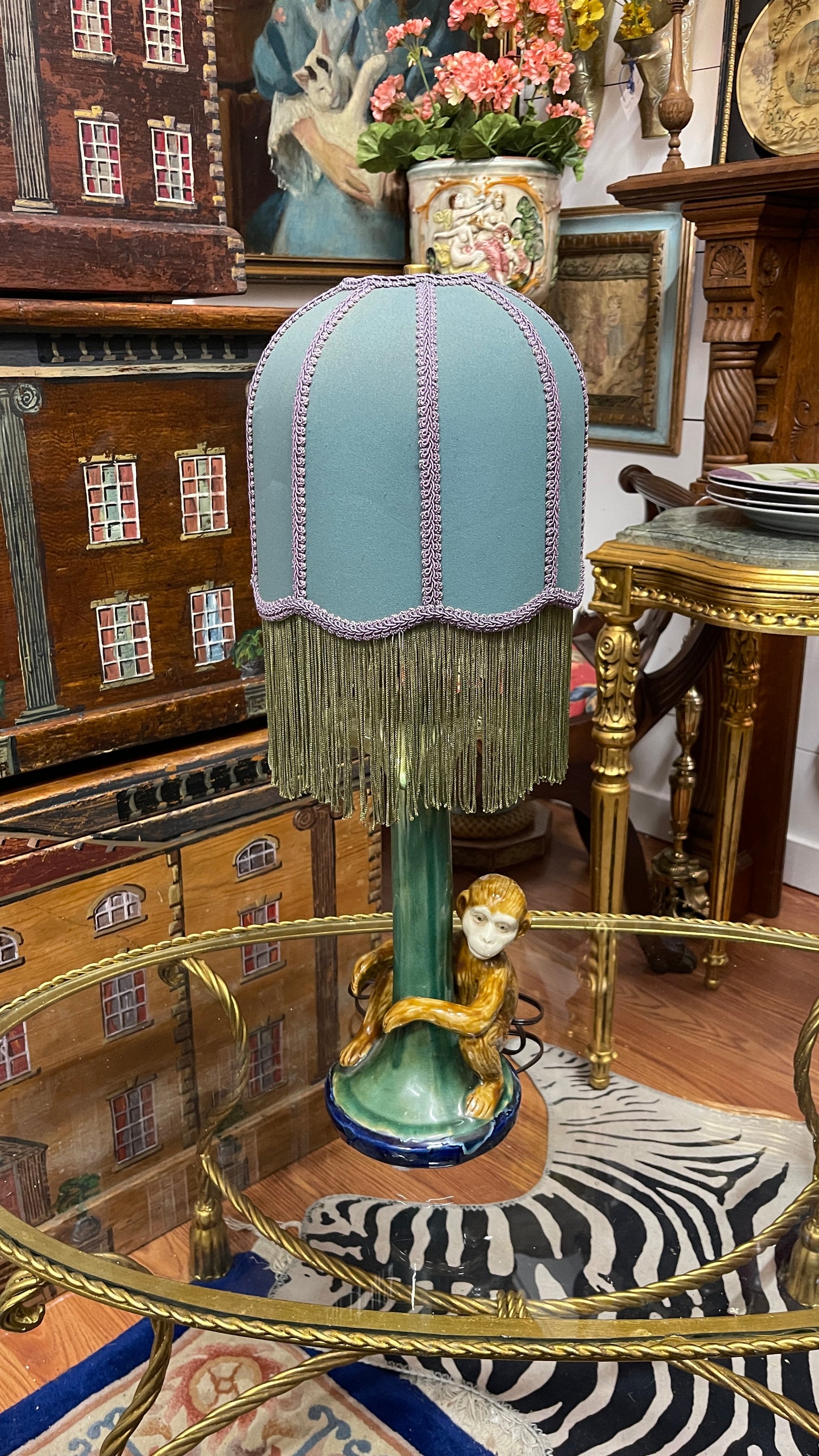 Vintage Majolica-Style Monkey Lamp