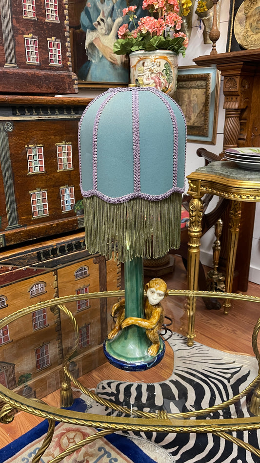 Vintage Majolica-Style Monkey Lamp