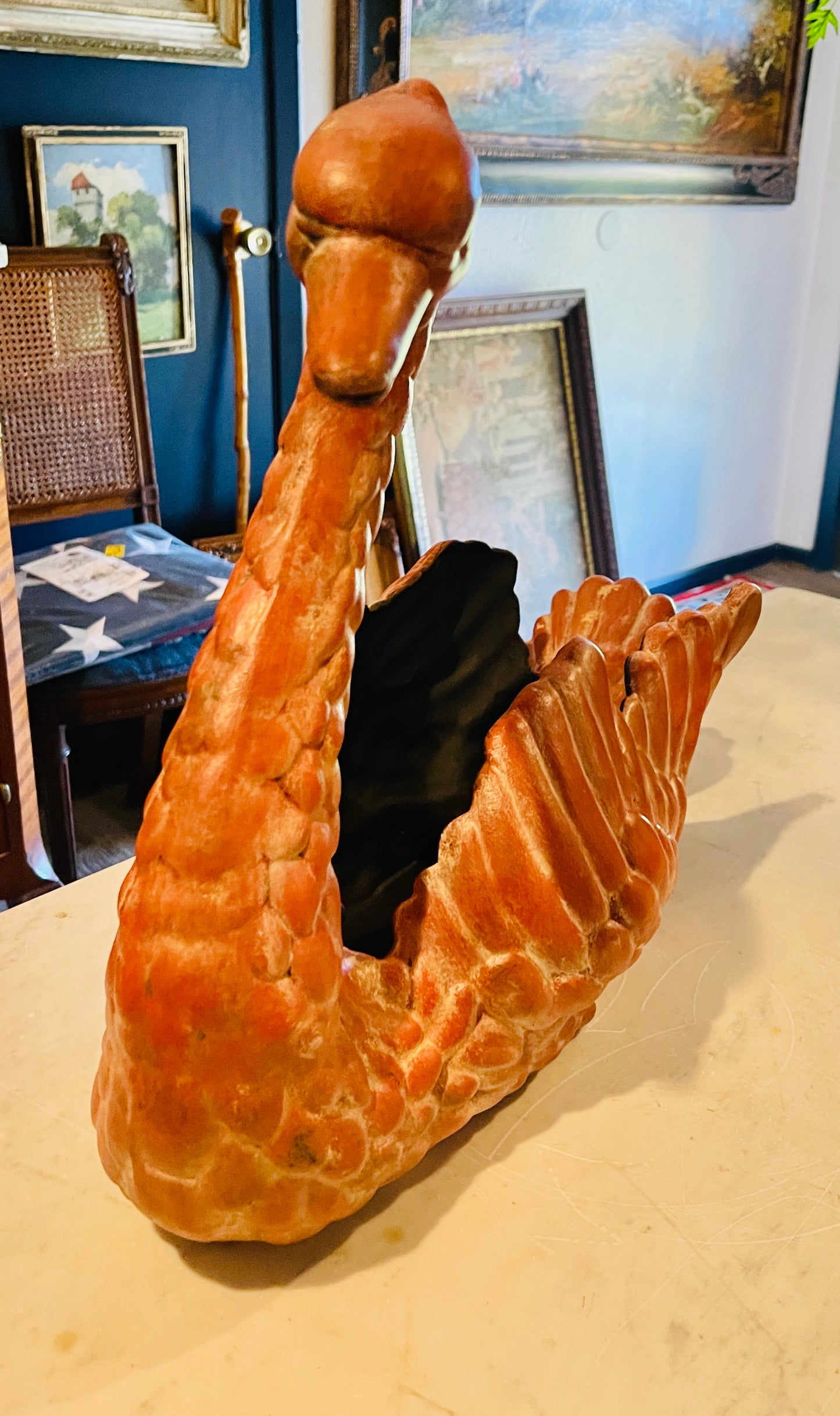 Vintage Ceramic Swan Planter  | Hand-Finished European Garden Patinaned Terracotta
