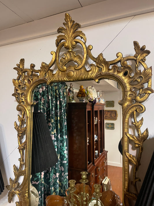 Antique Italian Gilt Rococo Style Mirror, Carved Wood Acanthus, Baroque