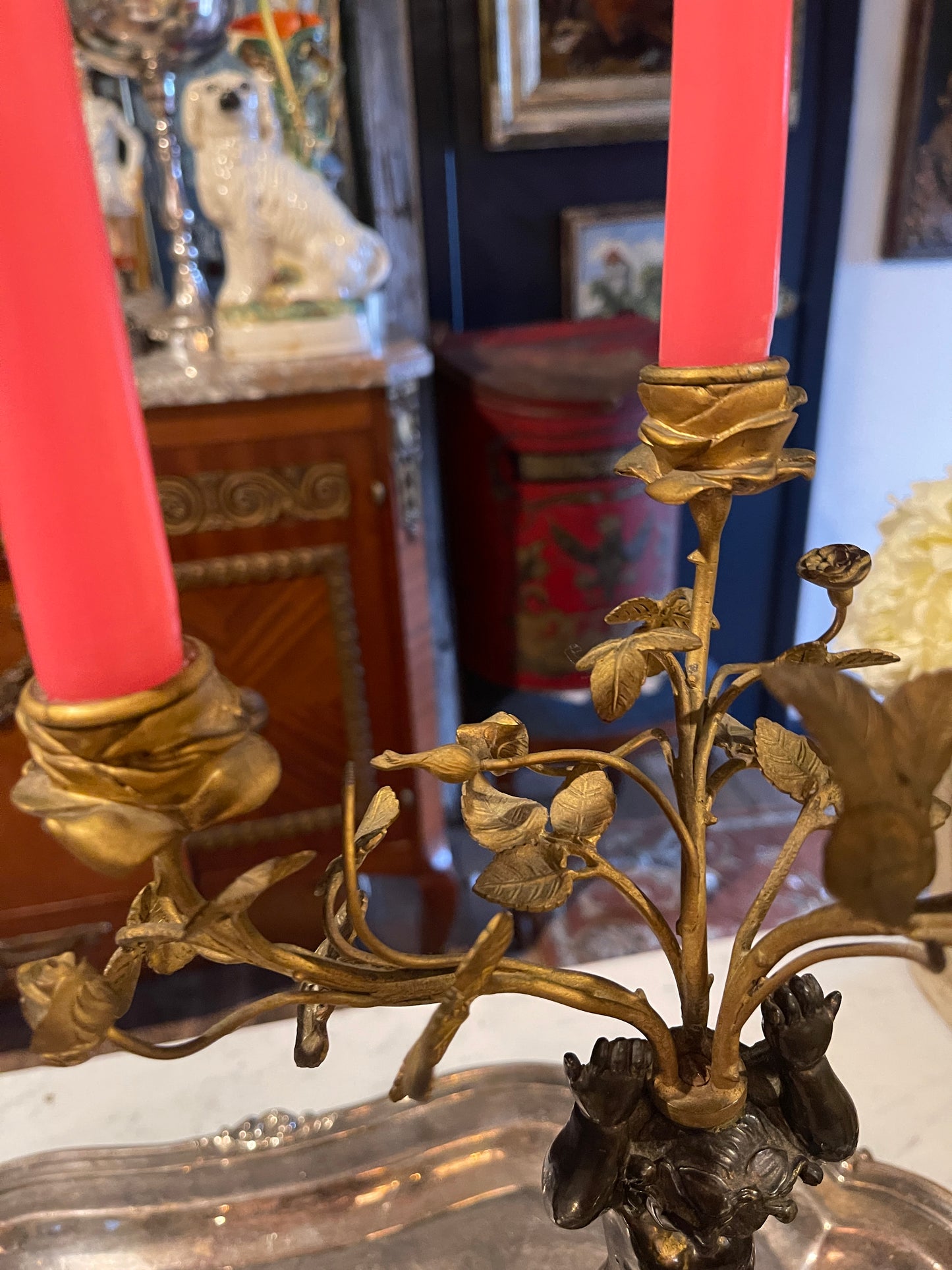 French Louis XVI Style Gilt & Patinated Bronze Putti Candelabra, 19th Century | Pair | Marble & Bronze