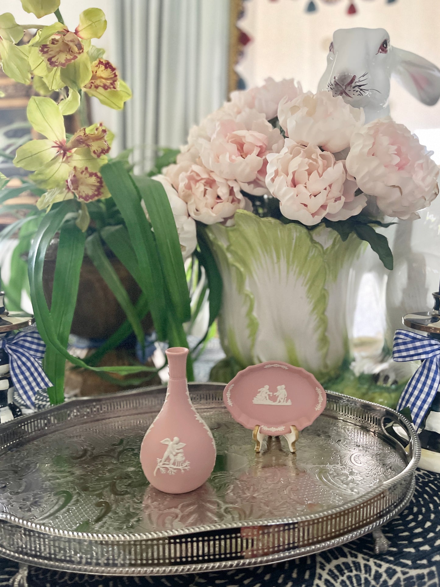 Pink Jasperware Wedgwood Putti Vase, Cream on Pink