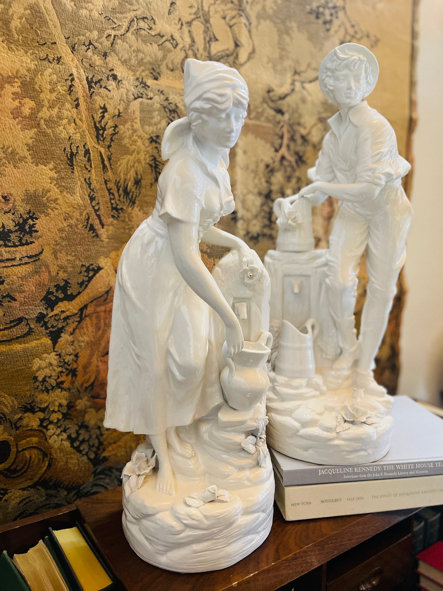 Italian Porcelain Blanc de Chin Pastoral Statuettes, Pair