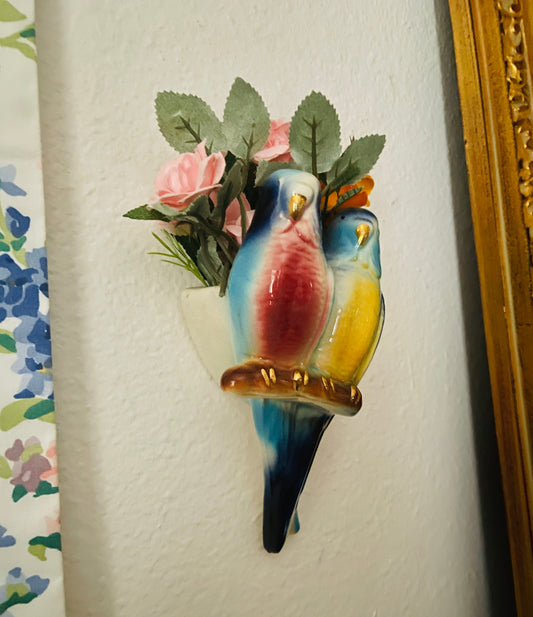 Vintage Colorful Budgie/Parakeet Wall Pocket