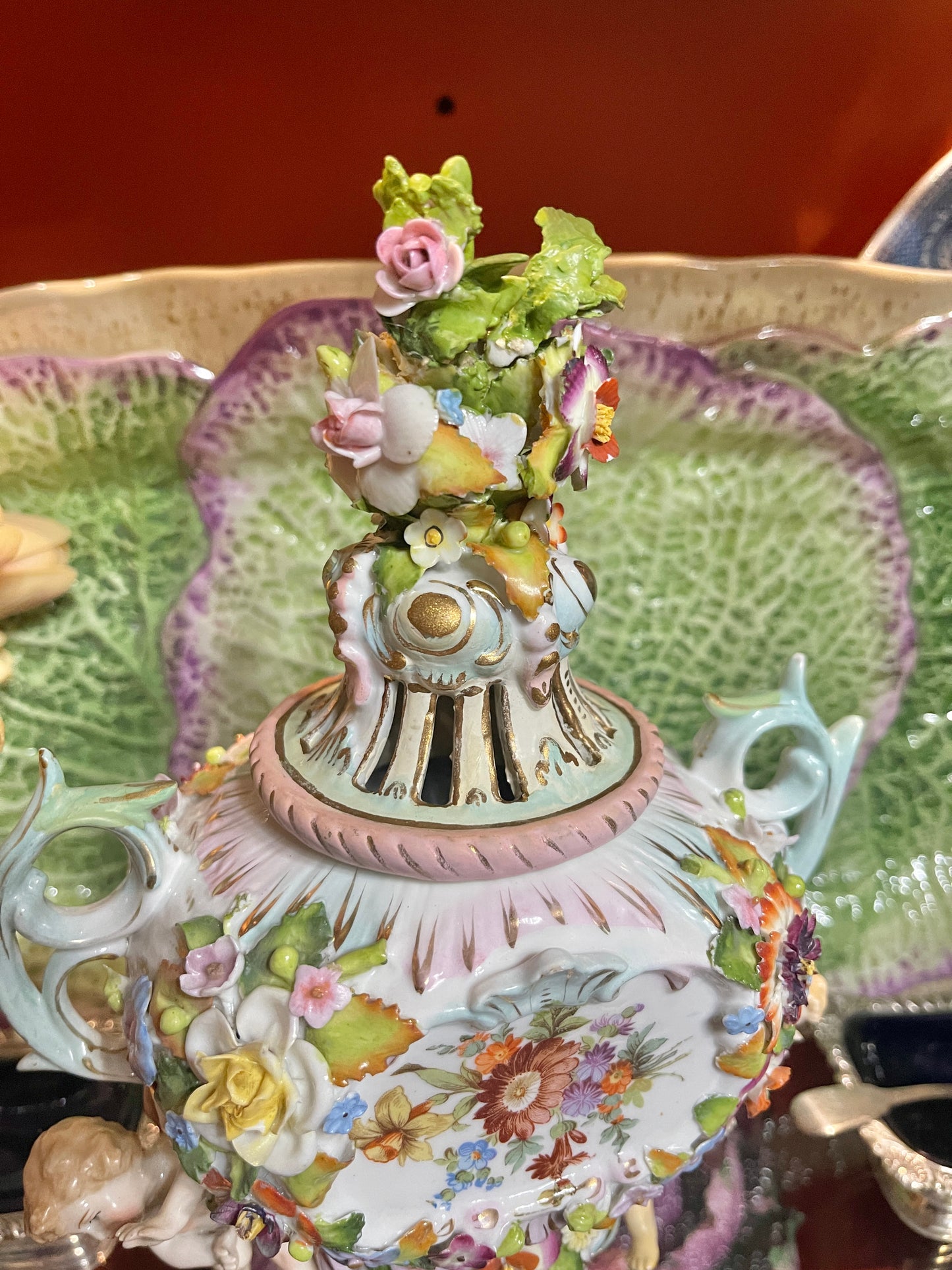 Antique Meissen Potpourri Urn with Cherubs | Floral Scene| German Porcelain | 12”