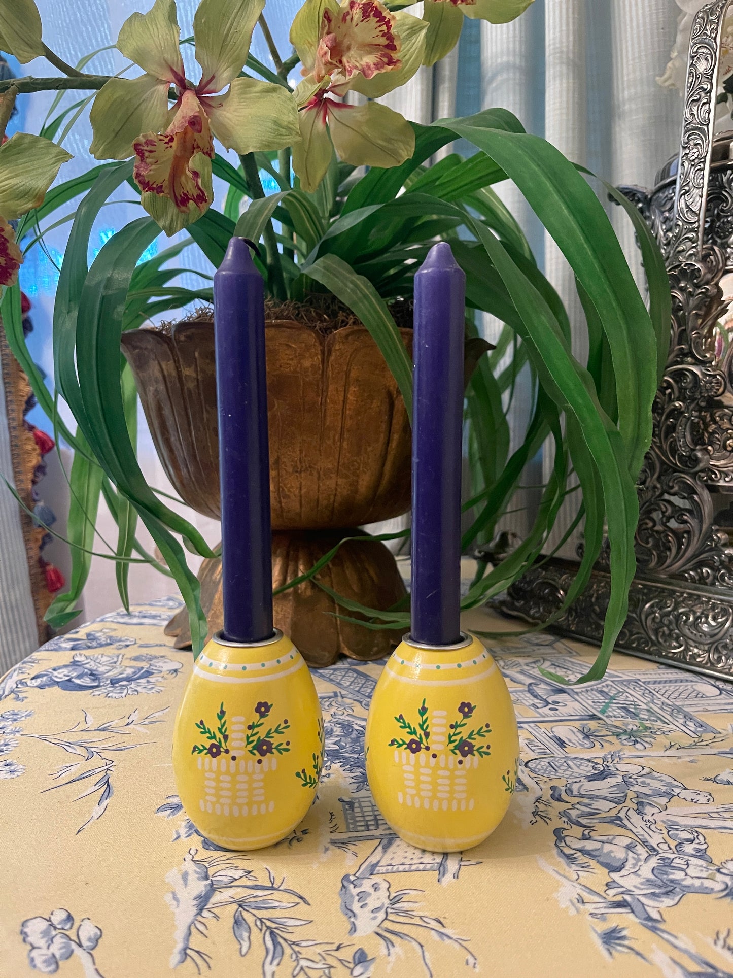 Vibrant Easter Egg Spring Candlesticks, Wood Egg Candlesticks, Hand Painted Spring Easter Decor