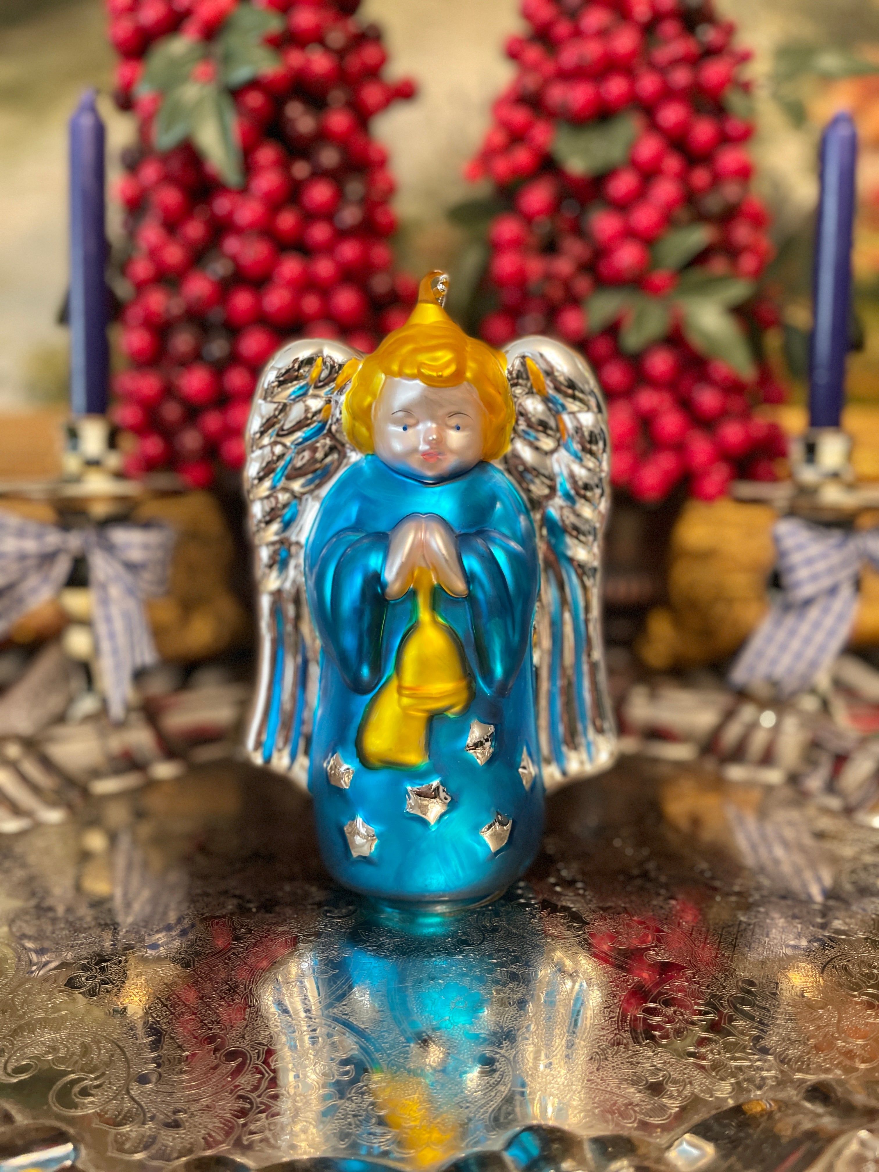 Set of 15 cheapest Antique Mercury Glass Angel Ornaments 3.5