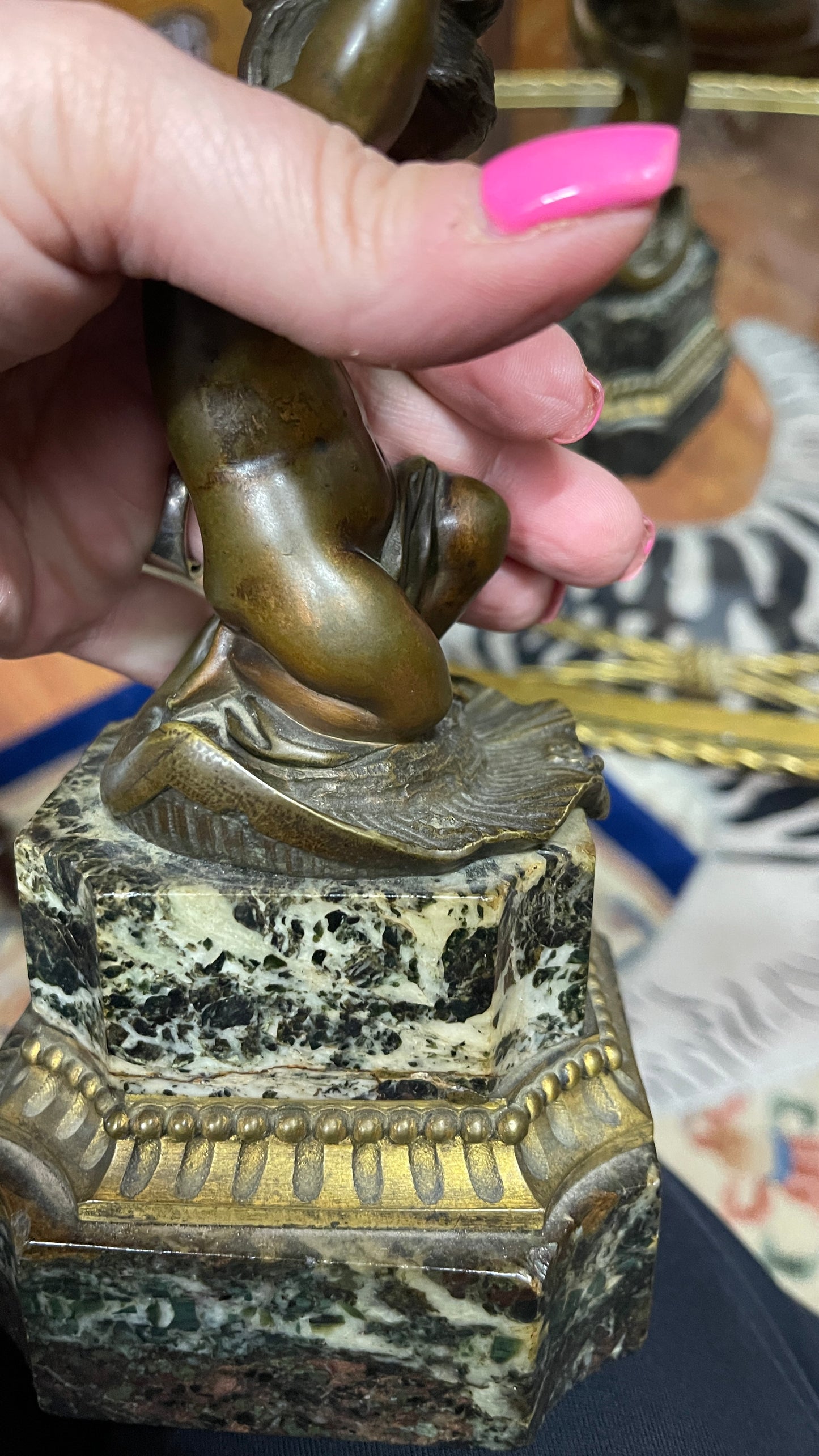 Antique Bronze & Marble Putti Tazzas — Pair, Estate Sourced Heirloom Decor
