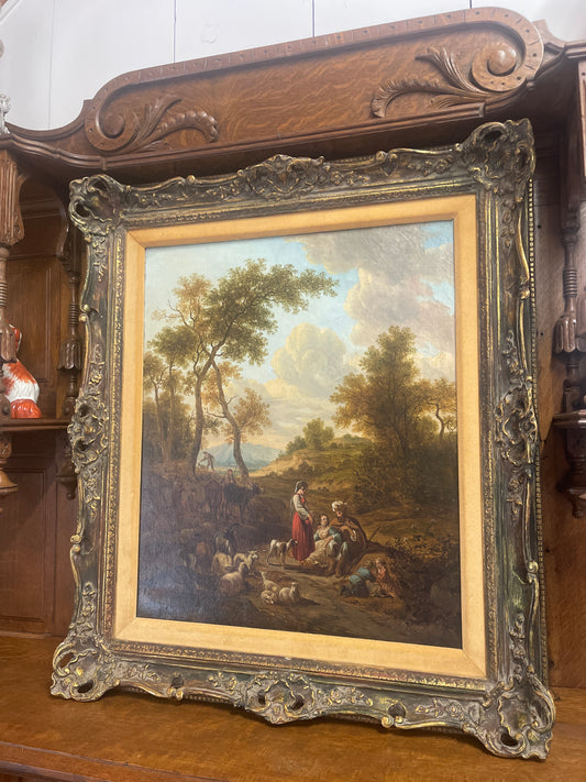 Antique Oil Painting Reproduction of Italianate landscape with Jacob, Leah and Rachel, by Nicolaes Berchem