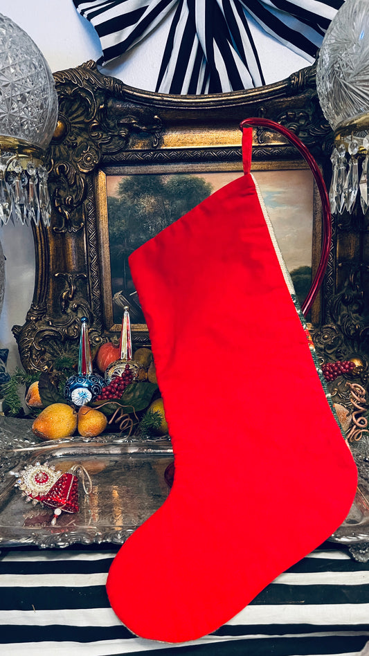 Vintage Santa Needlepoint Christmas Stocking | Grandmillennial Christmas Décor