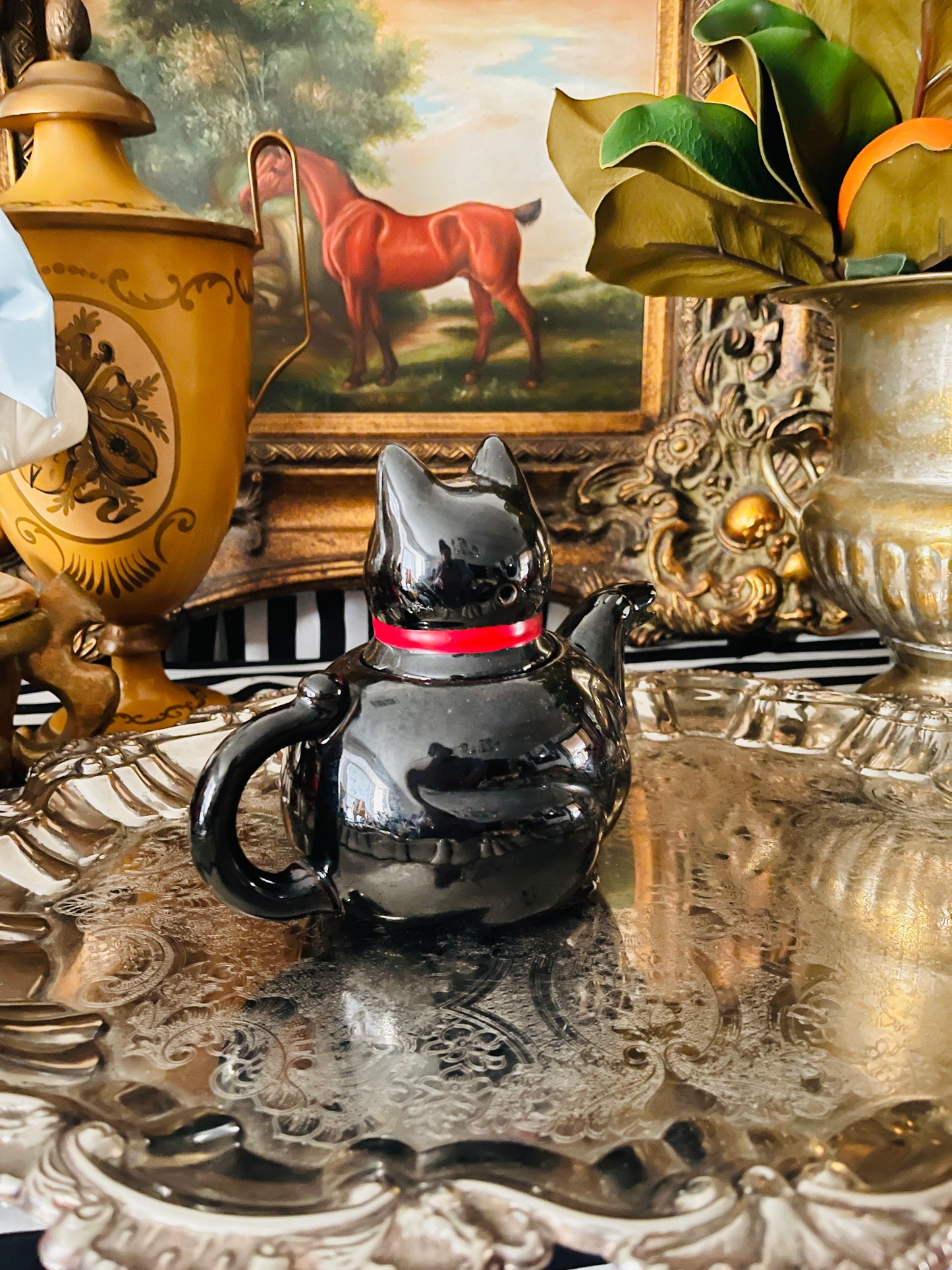 Vintage Shafford Black Cat Teapot, Made in Japan c.1950s