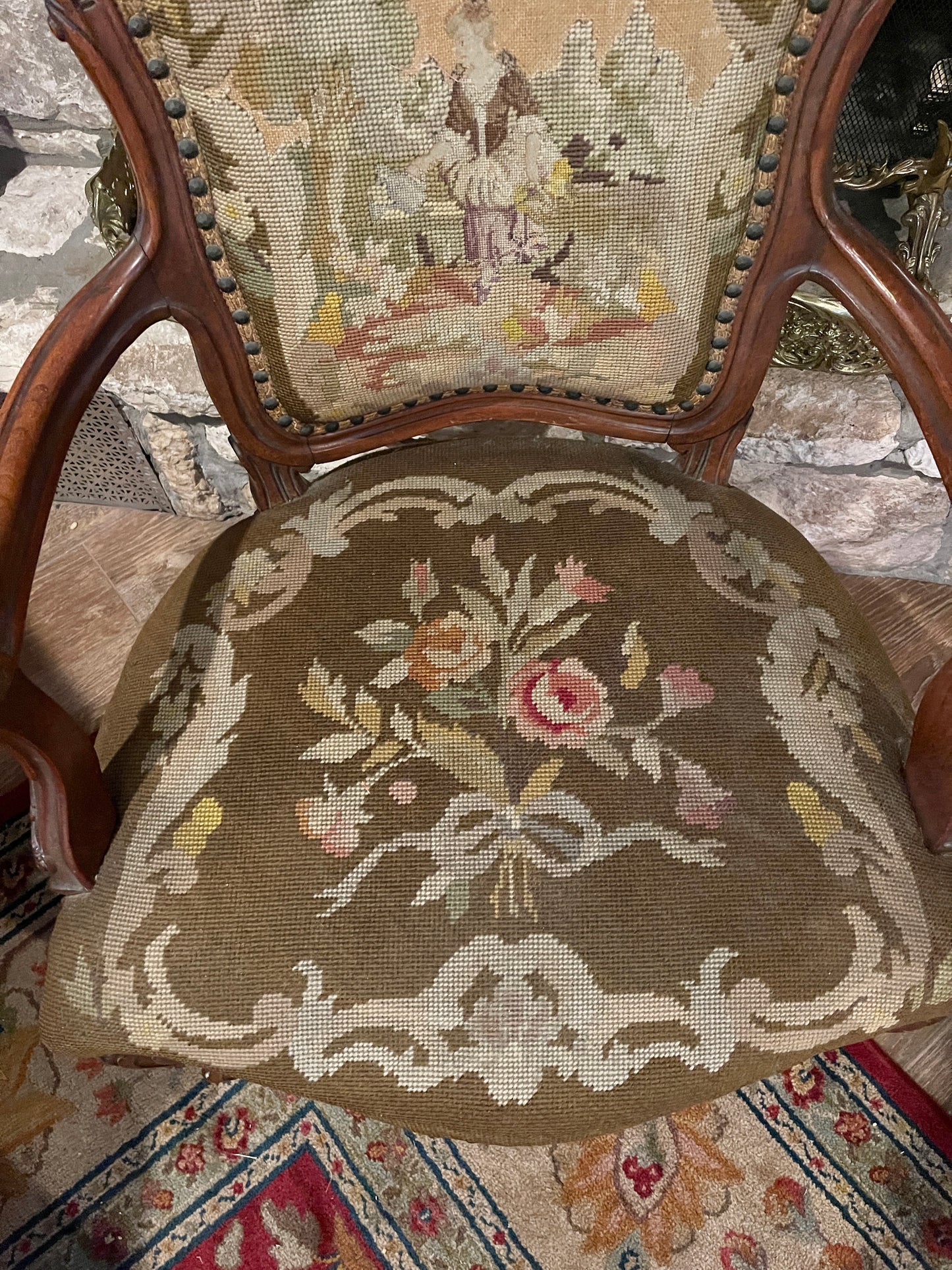 Hunt Furniture Co. Carved French Needlepoint Chair, Louis XV Rococo Style, c.1928